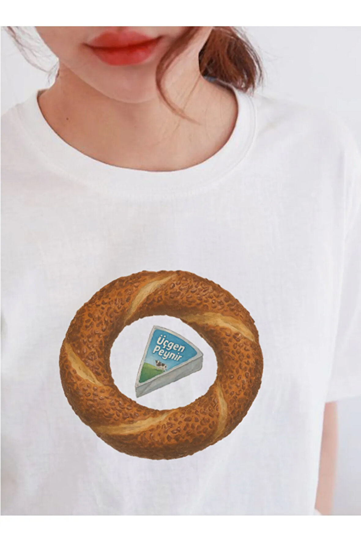 Simit Baskılı Bisiklet Yaka Basic Trend Kadın T-shirt