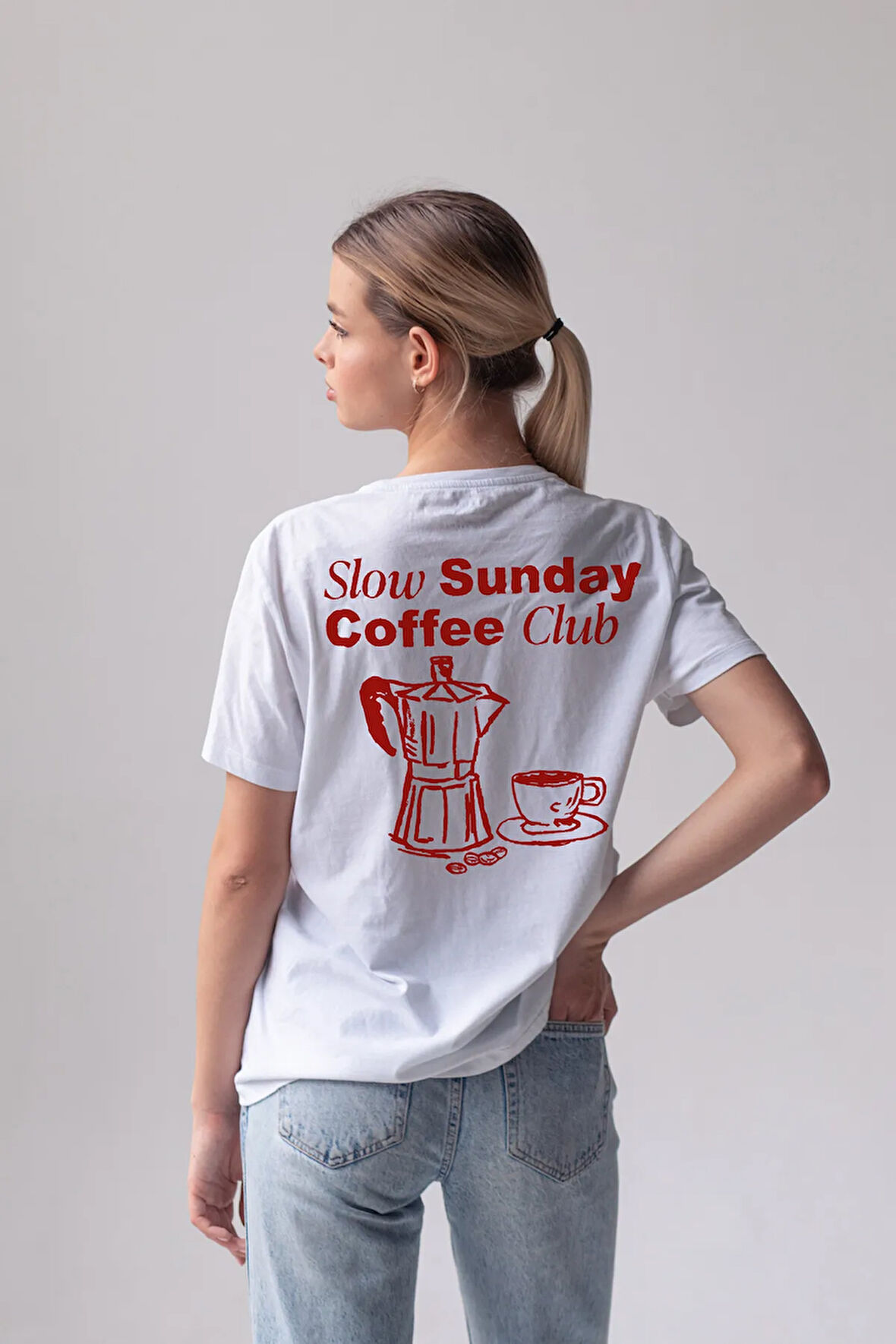 Coffee Club Baskılı Bisiklet Yaka Basic Trend Kadın T-shirt