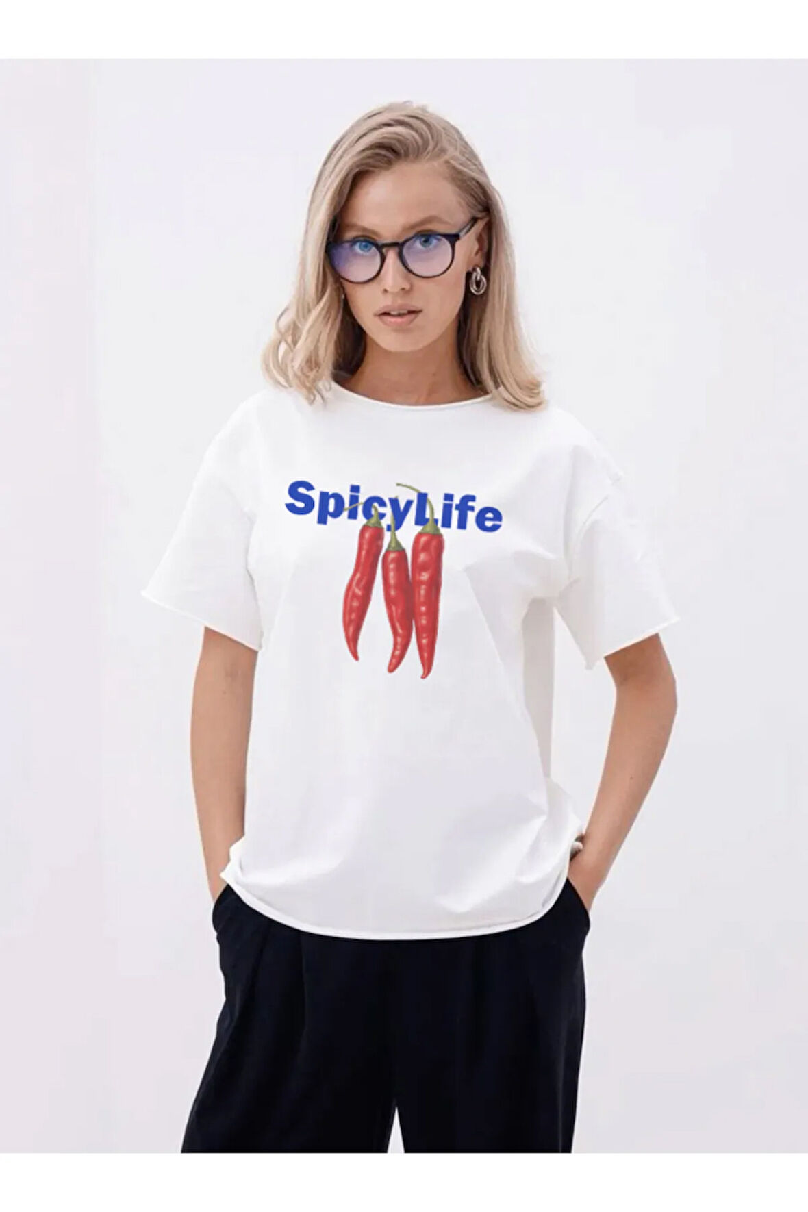 Spicy Life Baskılı Bisiklet Yaka Basic Trend Kadın T-shirt