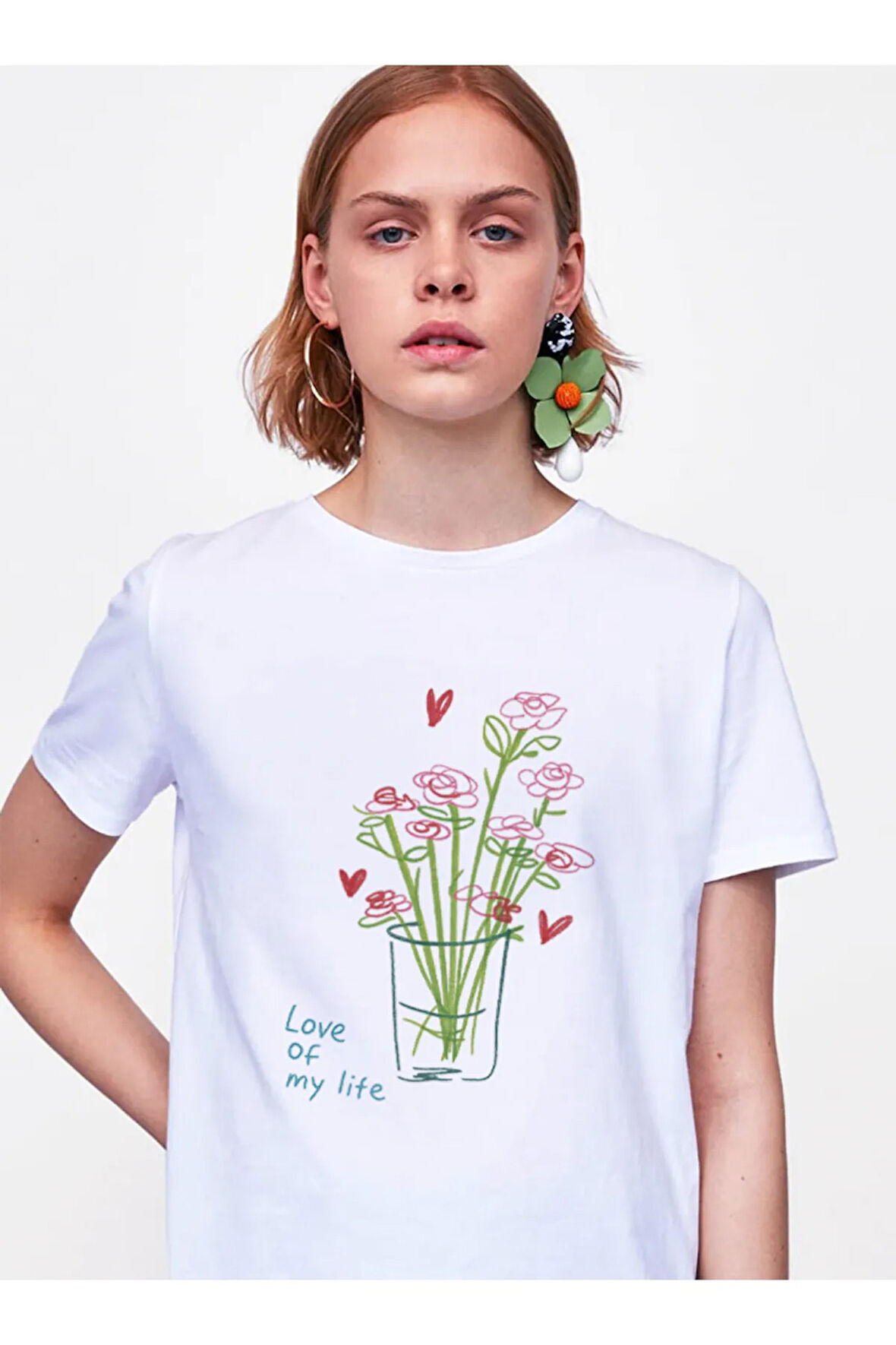 Love Of My Life Baskılı Bisiklet Yaka Basic Trend Kadın T-shirt