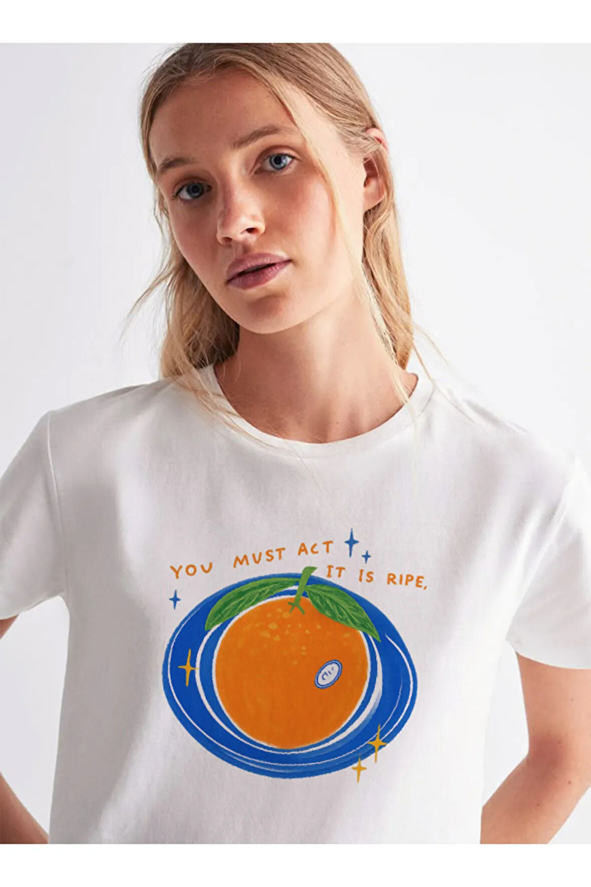 YOU MUST ACT Baskılı Bisiklet Yaka Basic Trend Kadın T-shirt