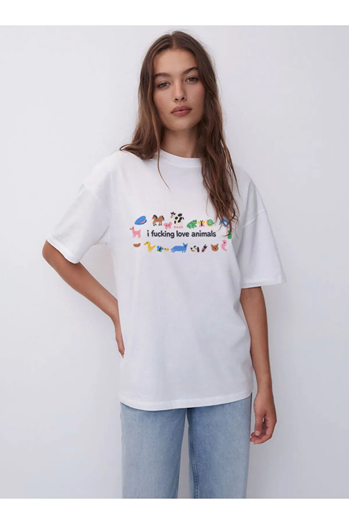 i fu*king love animals Bisiklet Yaka Basic Trend Kadın T-shirt