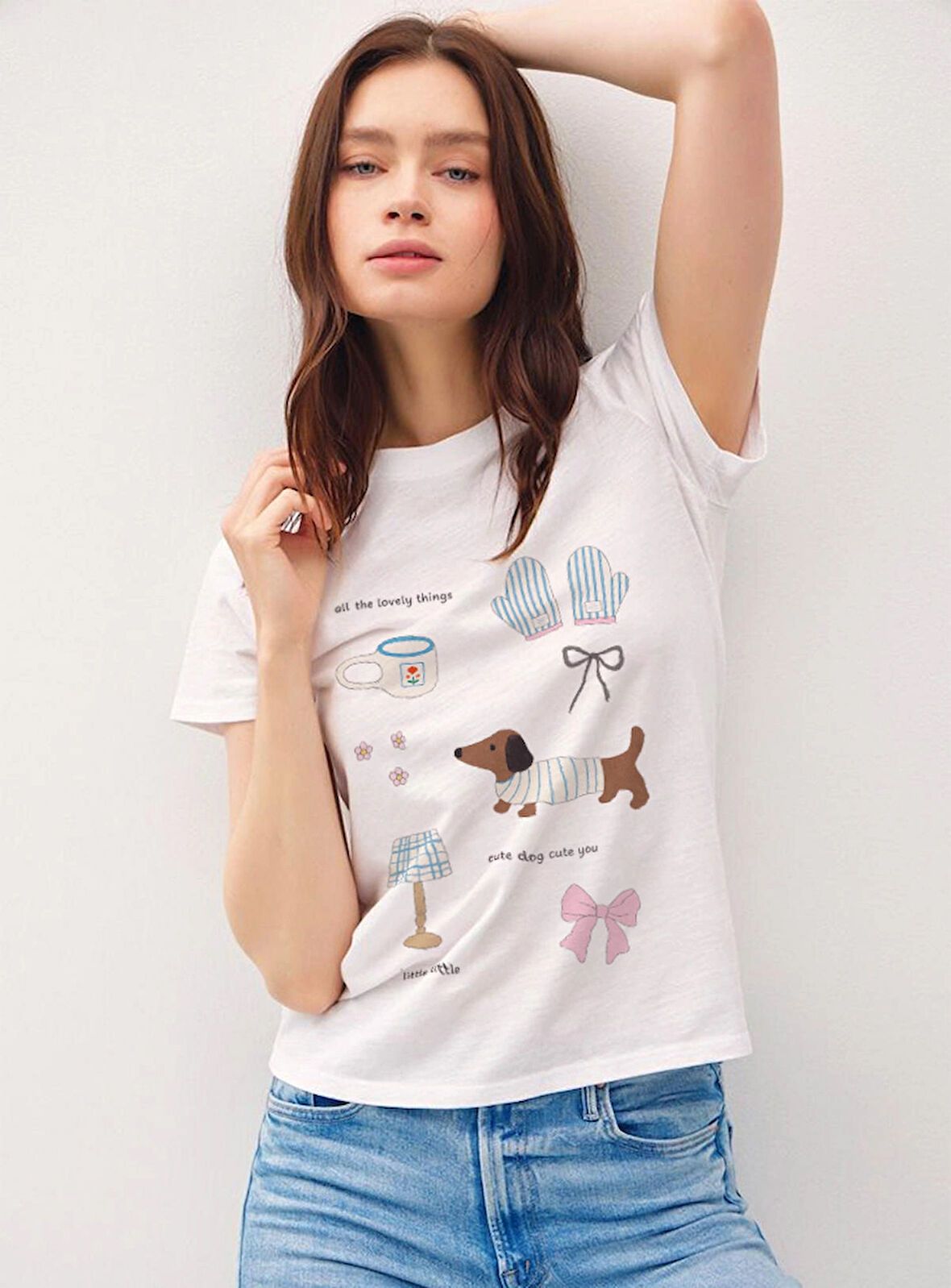 Little Little Baskılı Bisiklet Yaka Basic Kadın T-shirt