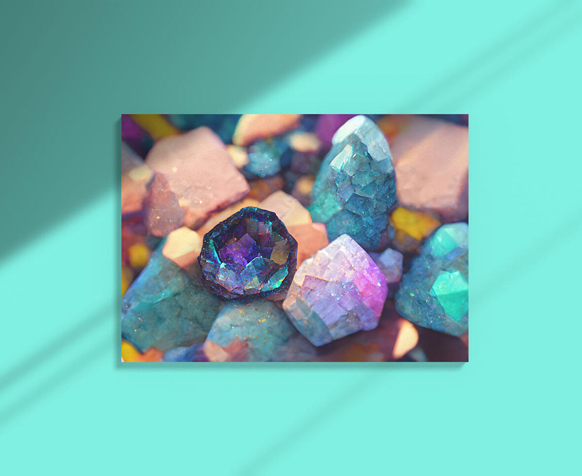 Geoid Kristal Renkli Taşlar Dekoratif Yatay Kanvas Tablo