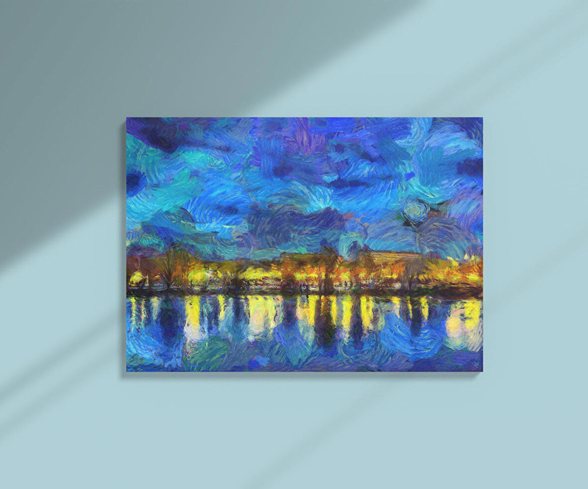 Empresyonizm Akımı Van Gogh Stili Şehir Işıkları Dekoratif Yatay Kanvas Tablo
