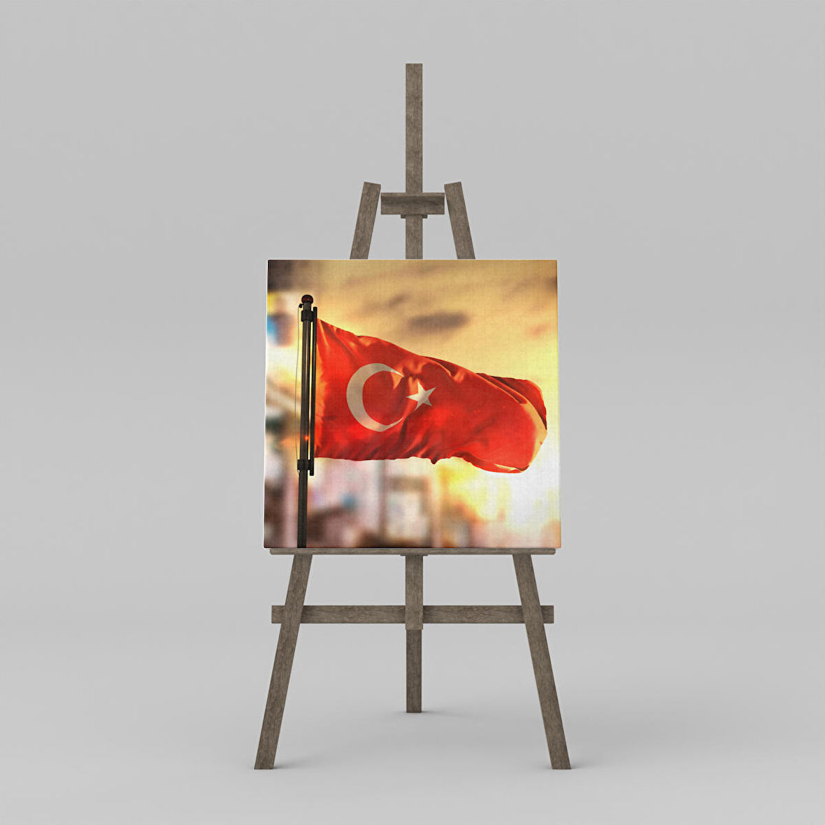 Günbatımında Dalgalanan Türk Bayrağı Dekoratif Kare Kanvas Tablo