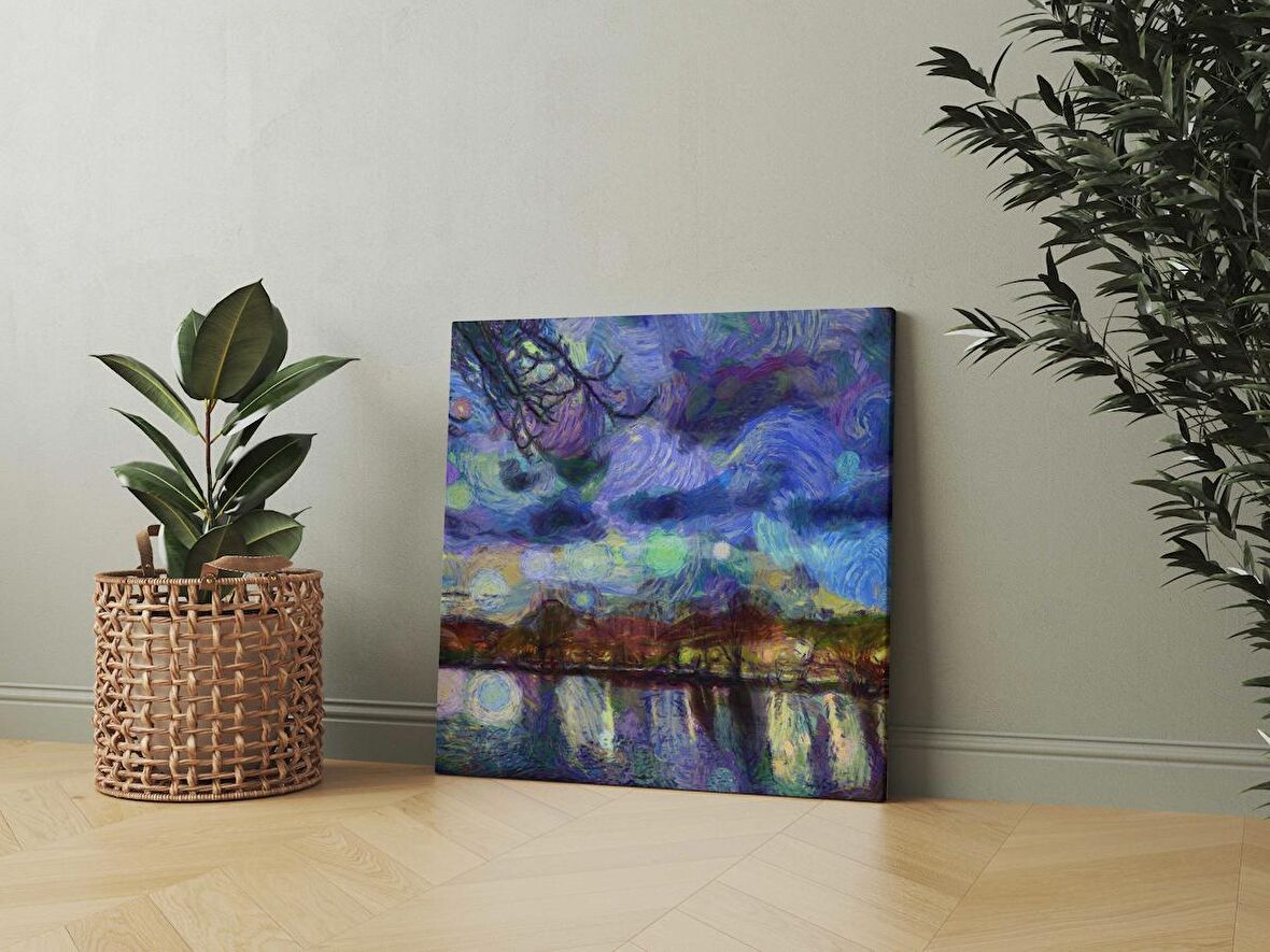 Şehir Işıkları Van Gogh Stili Dekoratif Kare Kanvas Tablo