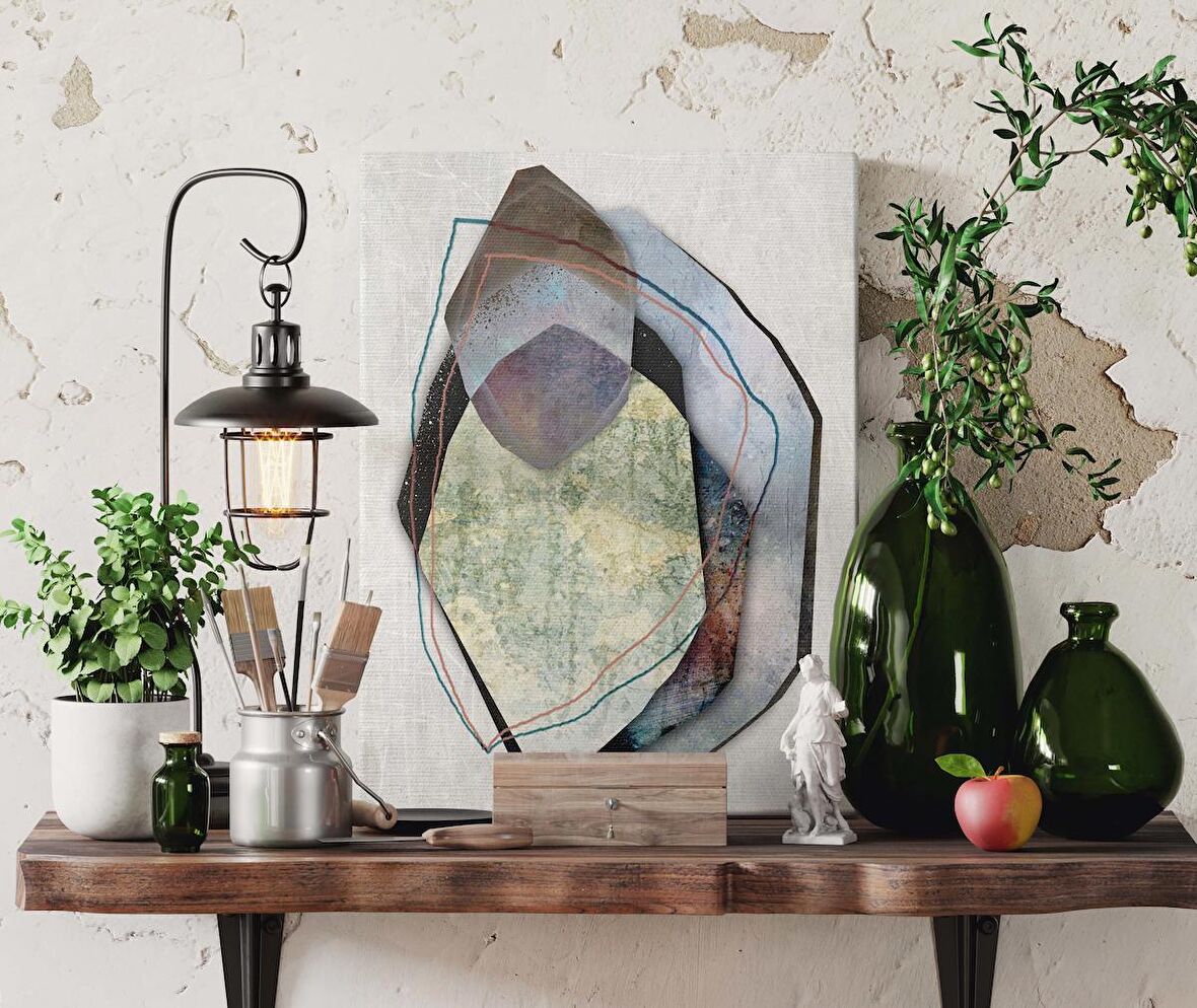 Modern Art Soyut İçiçe Kayalar Dekoratif Dikey Kanvas Tablo