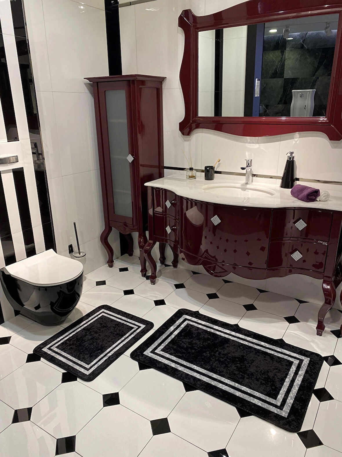 Tracy 2'li Lateks Taban Banyo Paspas Takımı -(EBAT 60X100 60X50) Siyah