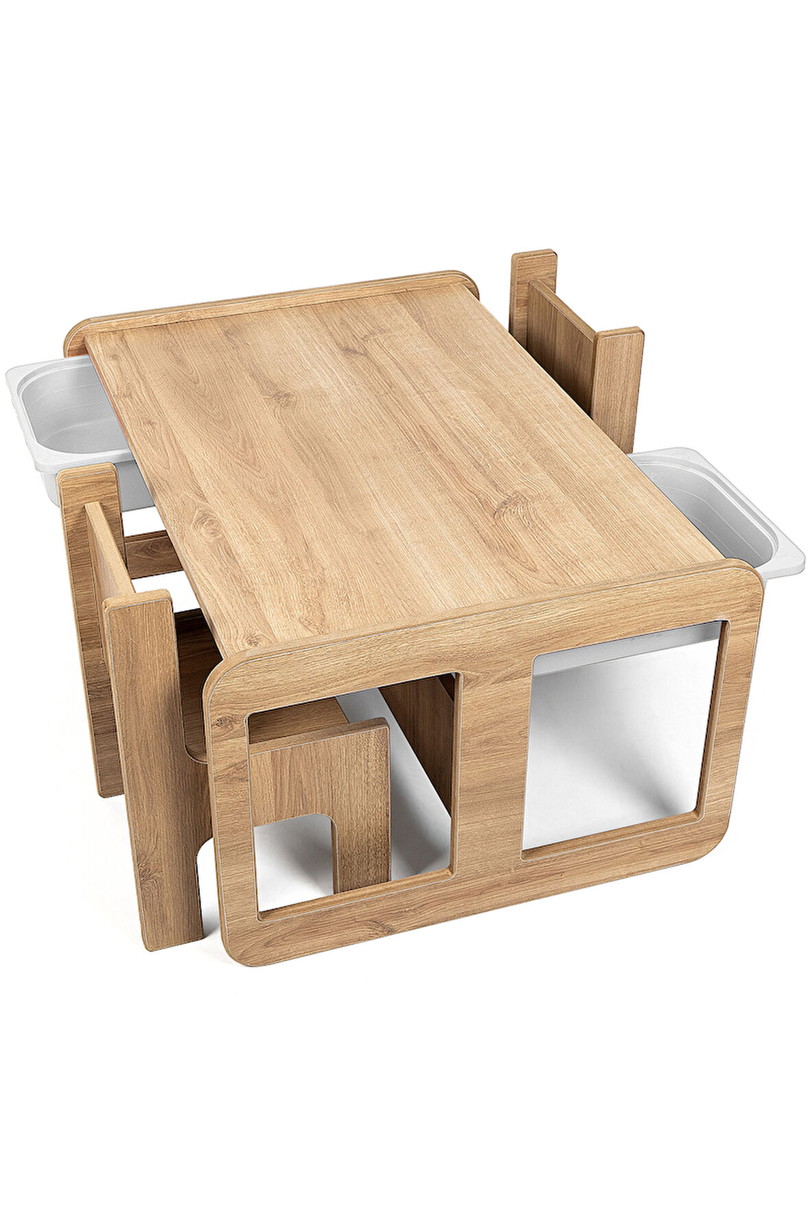 Industrial Living 2 Kişilik Çocuk Masası – Ceviz MDF - Beyaz Çekm