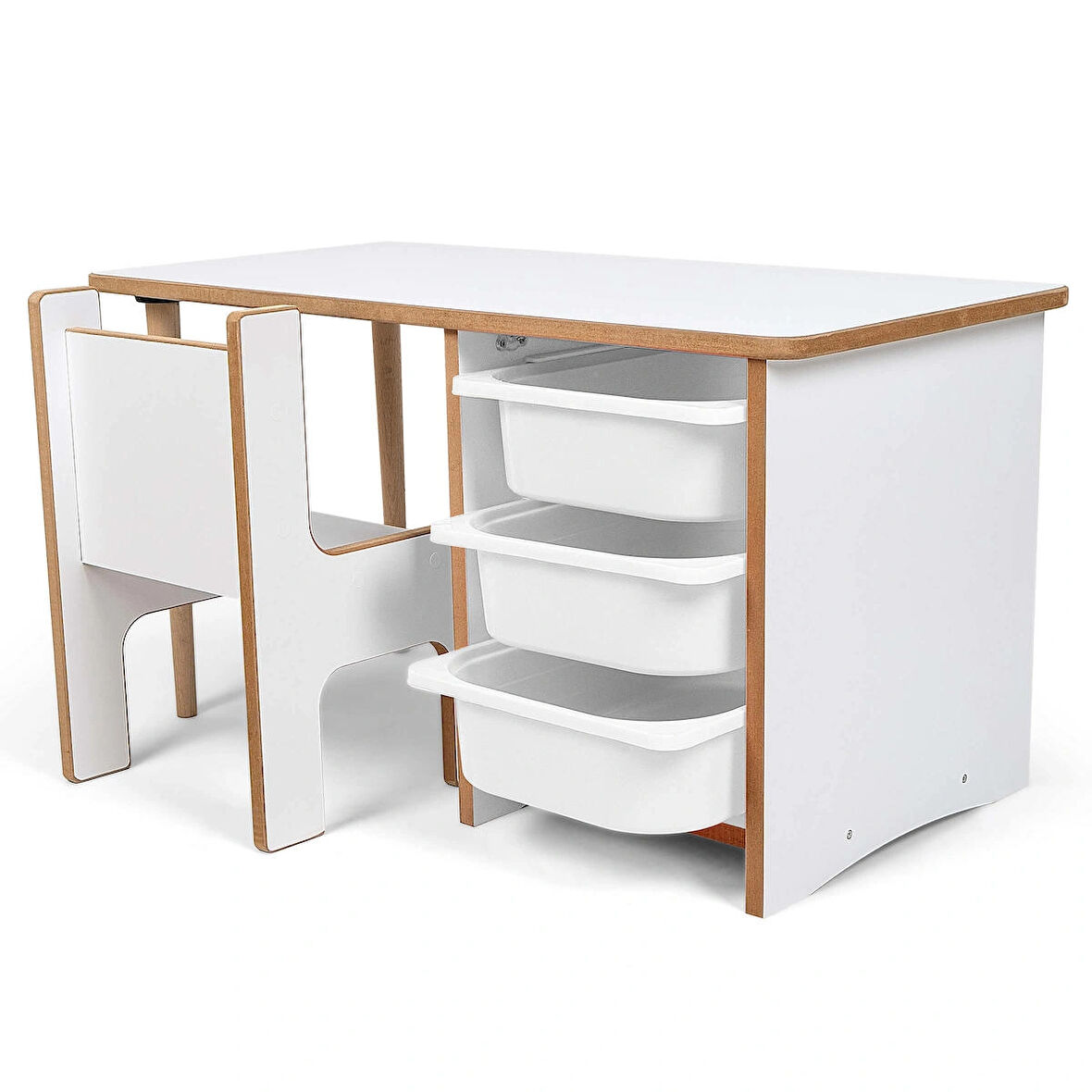 Industrial Living 3 Çekmeceli Çocuk Etkinlik Masası - Beyaz MDF - Beyaz Çekmeceli