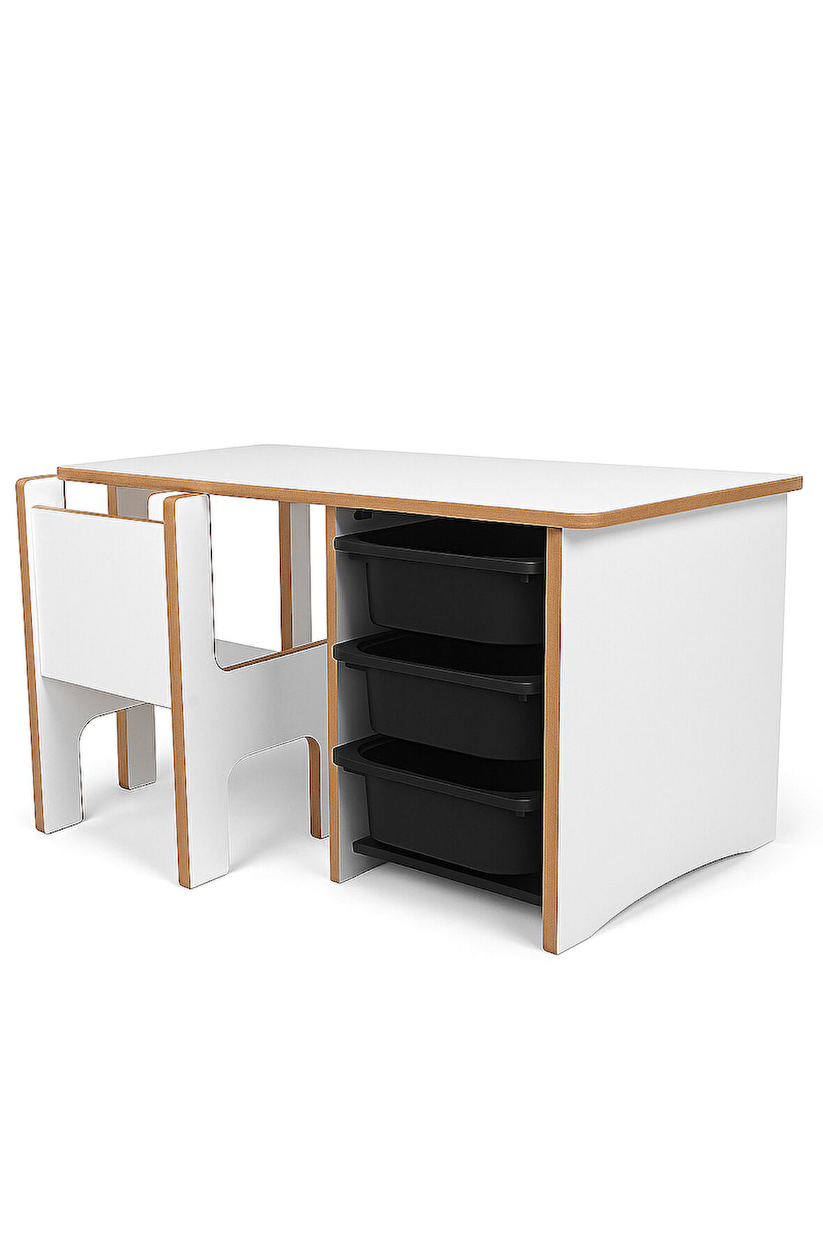 Industrial Living 3 Çekmeceli Çocuk Etkinlik Masası - Beyaz MDF 