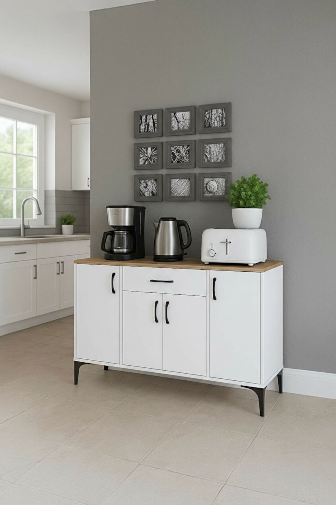 Modern MDF Mutfak Dolabı 120 cm, Geniş Saklama Alanı, Kahve Köşesi
