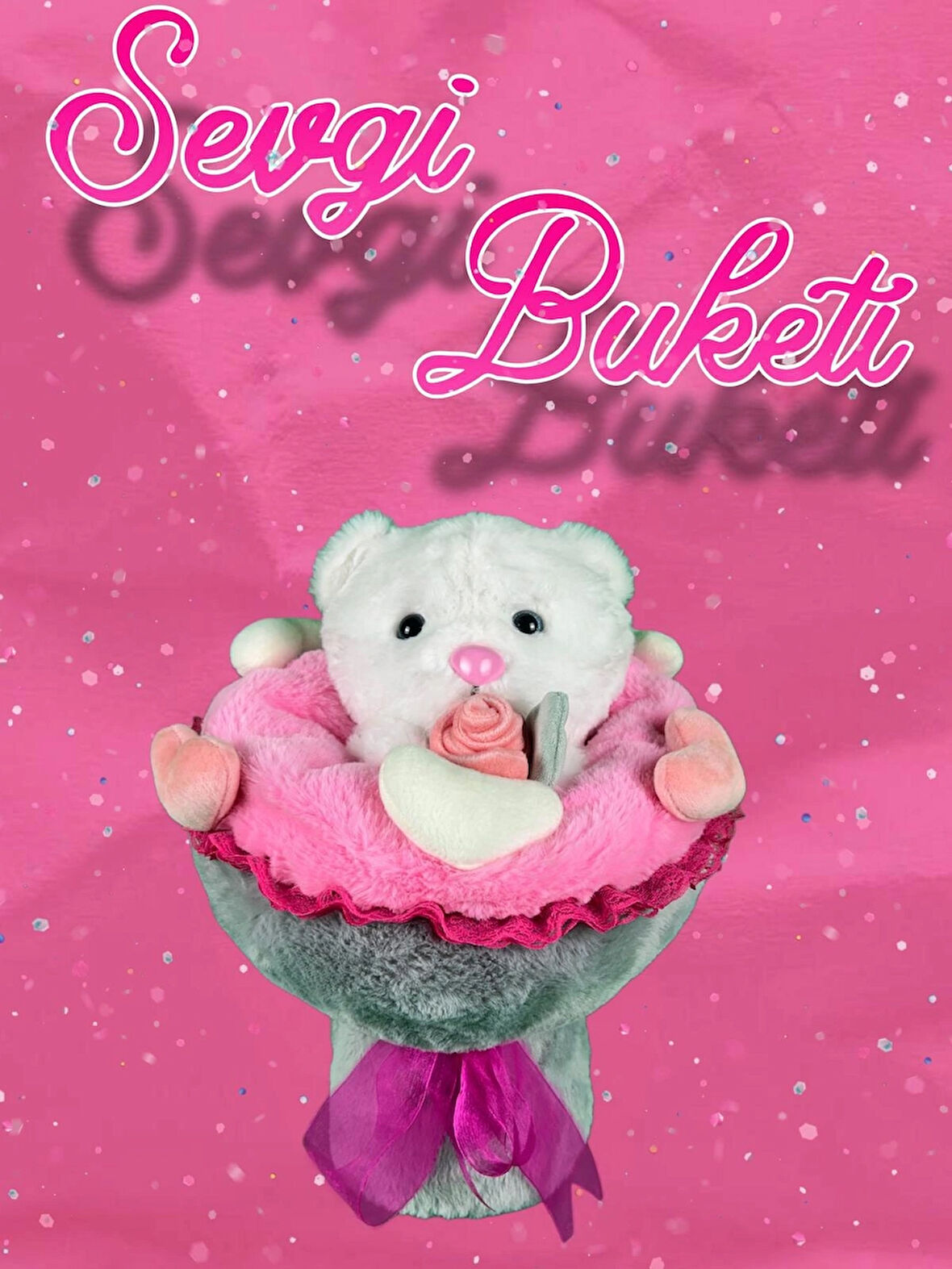 Sevgi Buketi 40 cm %100 Yerli Üretim Pembe-Gri