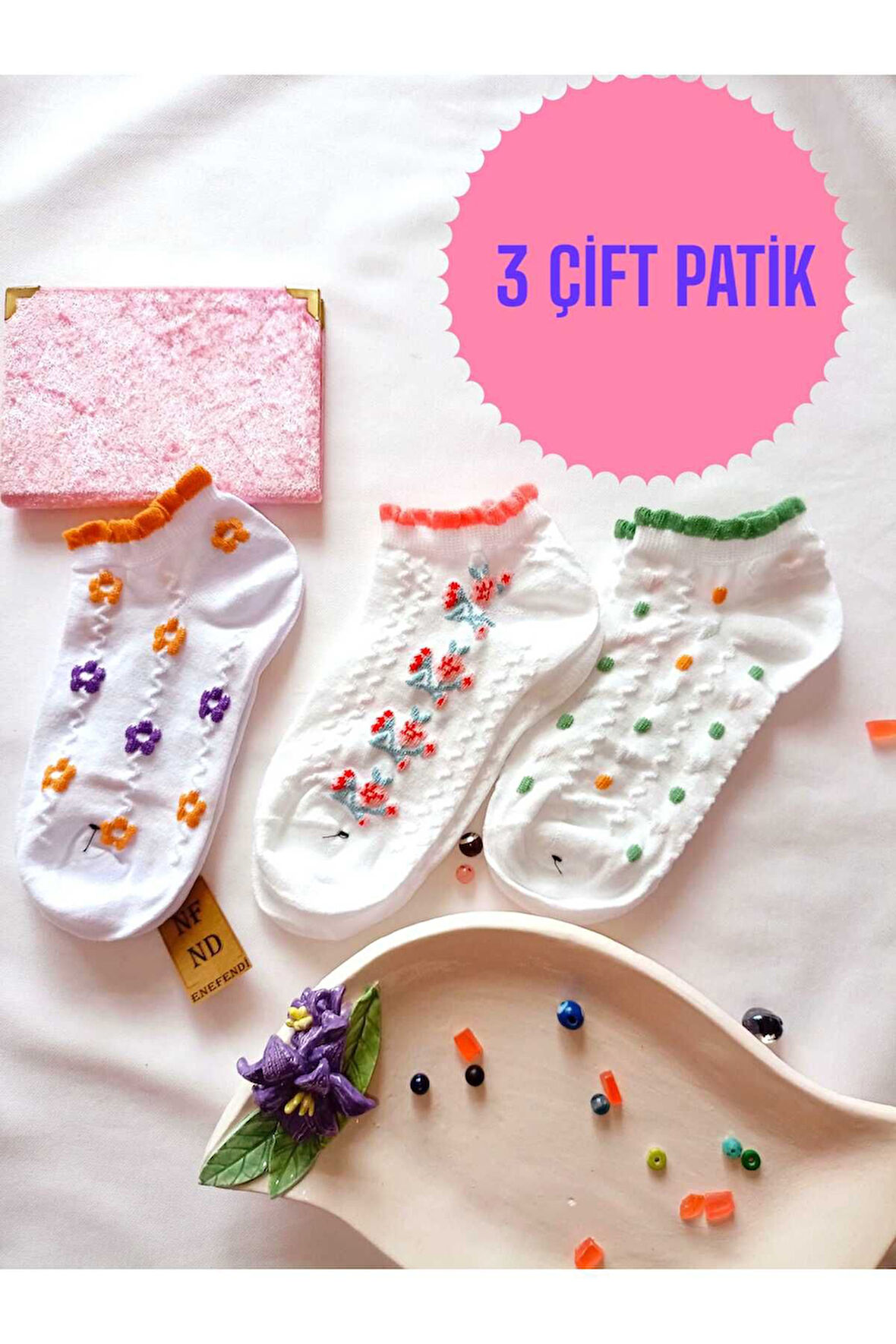 3 ÇİFT PATİK ÇORAP YUMUŞAK DİKİŞSİZ BURUN KADIN PAMUKLU KISA KONÇ DESENLİ 36-40