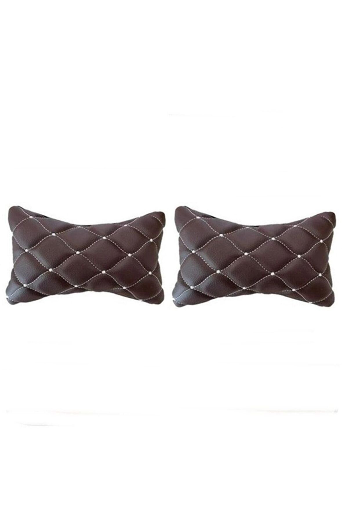  Nissan 200SX  (1995-2000)  Uyumlu 2'Li 3d Oto Boyun Yastığı Kahverengi Deri Beyaz Nakış  