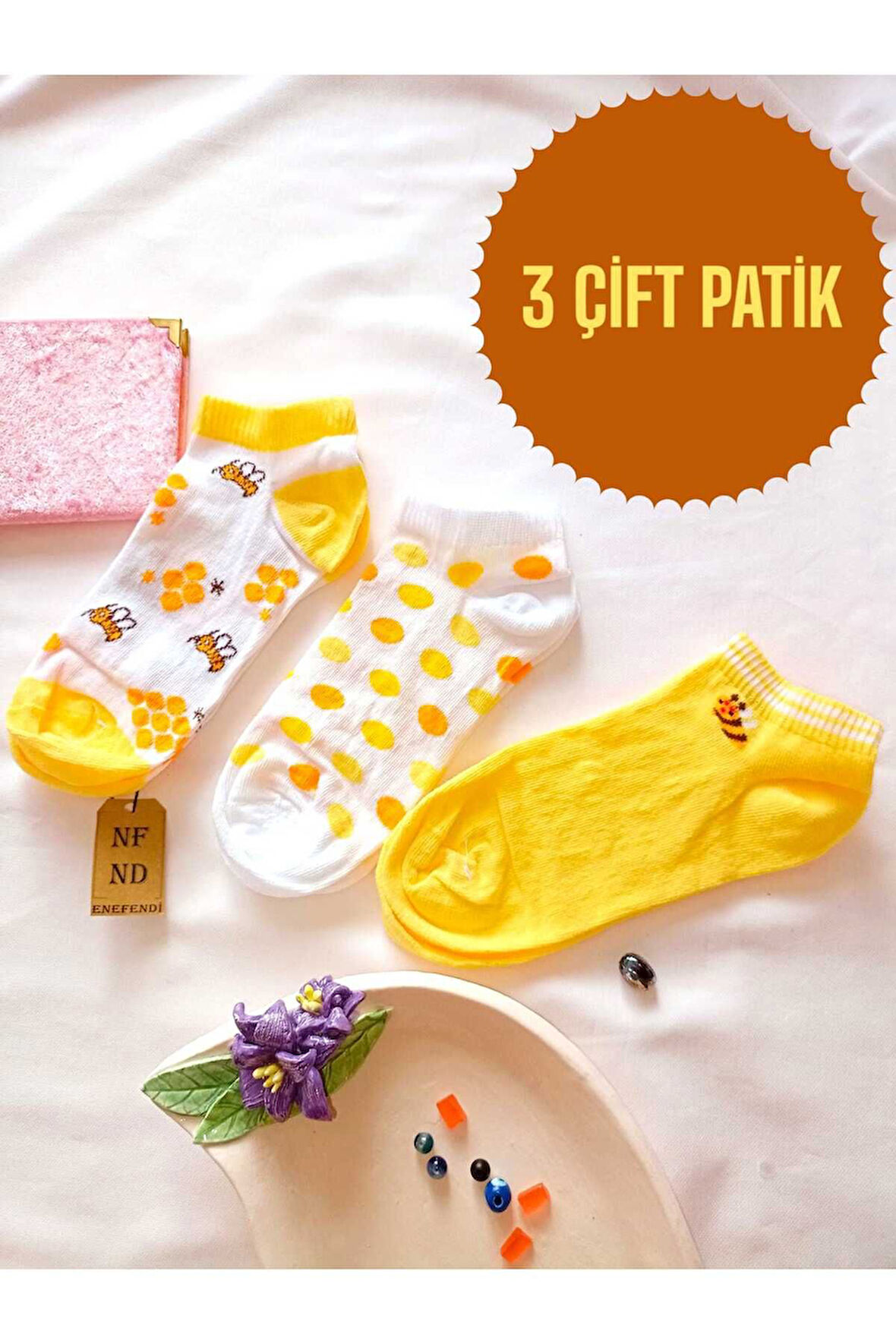 3 ÇİFT PAMUKLU BURUN DİKİŞSİZ PATİK ÇORAP YUMUŞAK KISA KONÇ DESENLİ KADIN ÇORABI 36-40