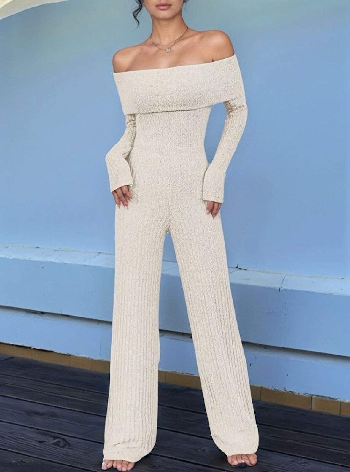 Kadın Uzun Kollu Madonna Yaka şardonlu Kaşkorse Tulum