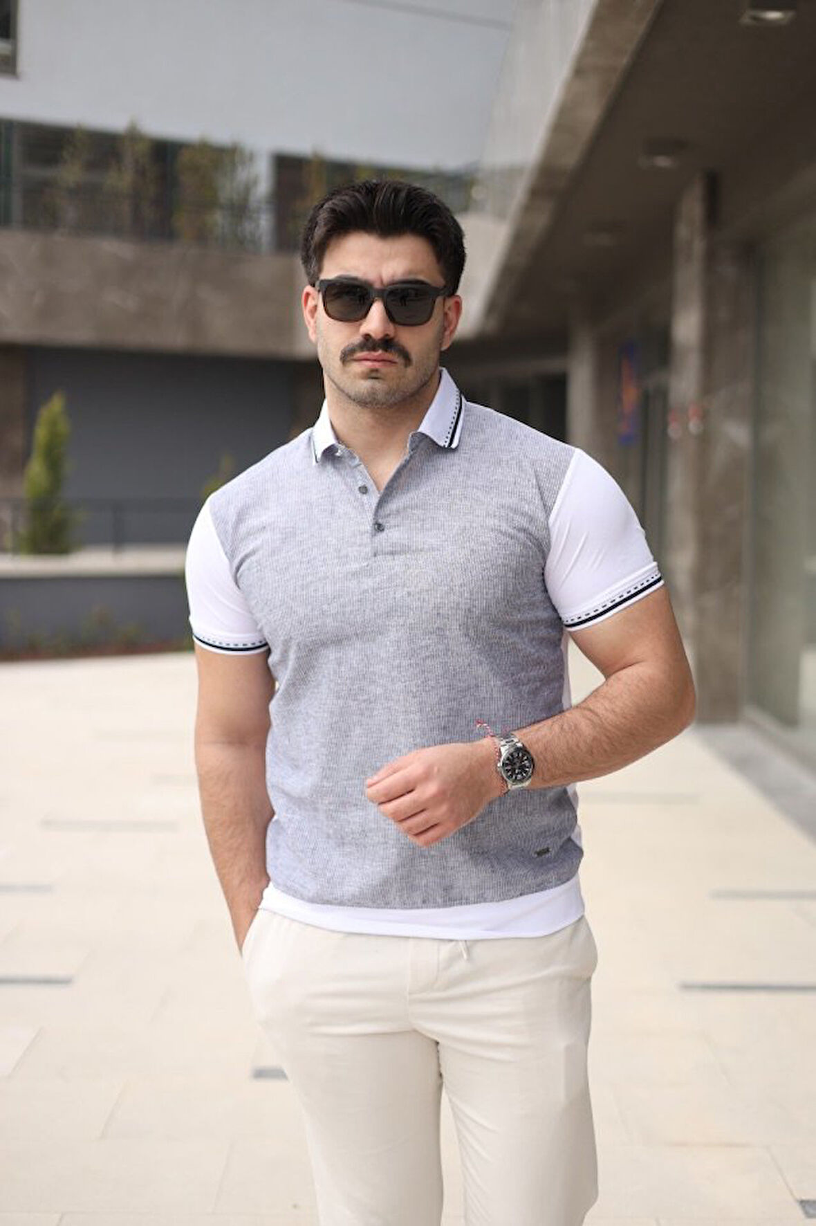 Erkek Polo Yaka Fermuar Detaylı Tişört