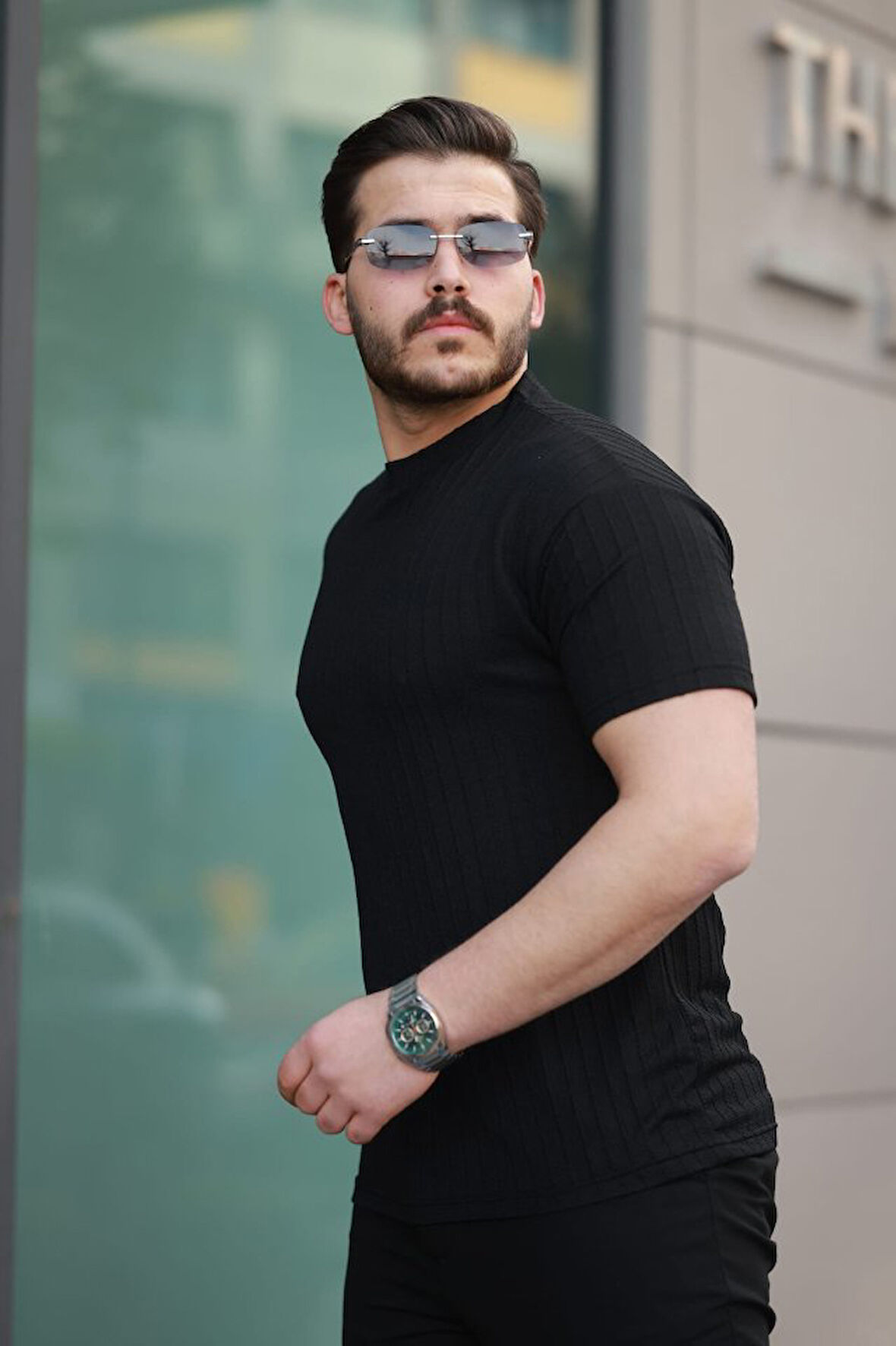 Erkek Kısa Kollu örgü Kumaş Bisiklet Yaka T-shirt