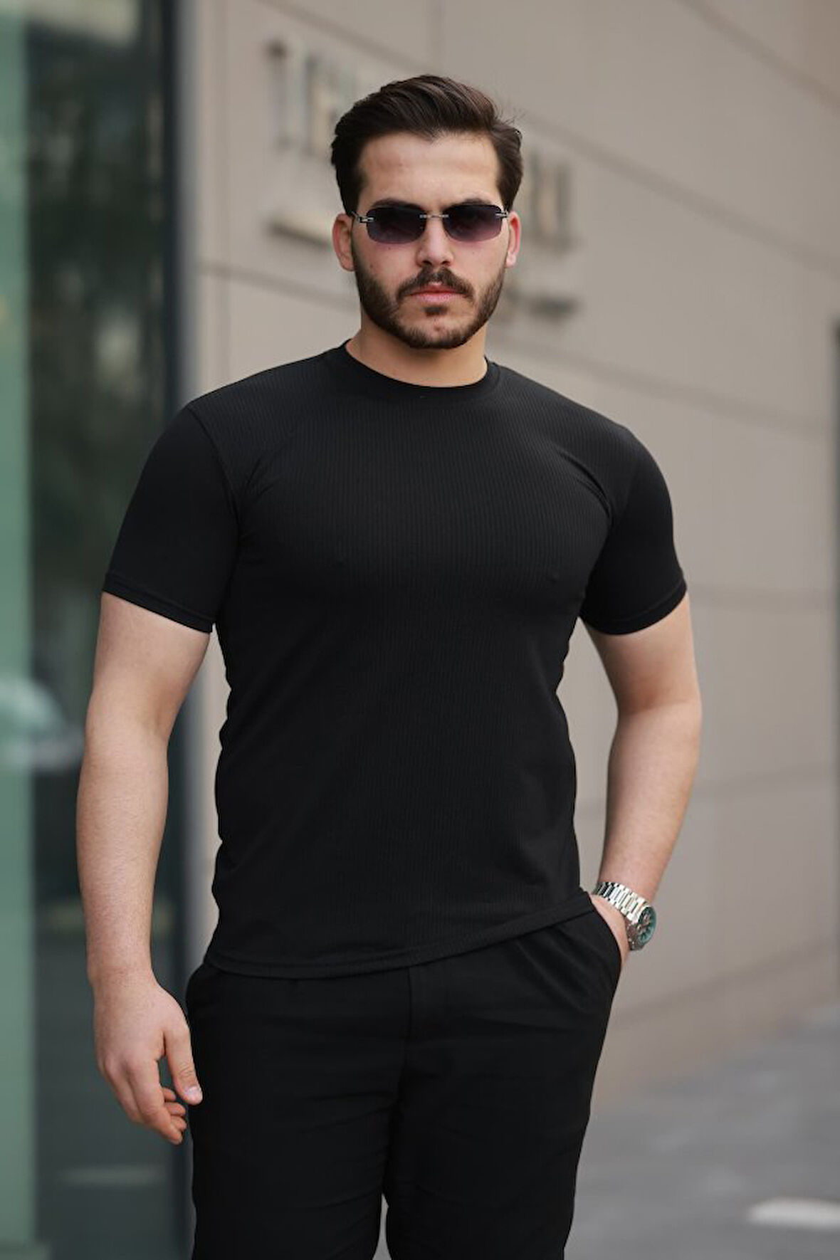 Erkek Kısa Kollu çizgi Kabartma Detaylı T-shirt