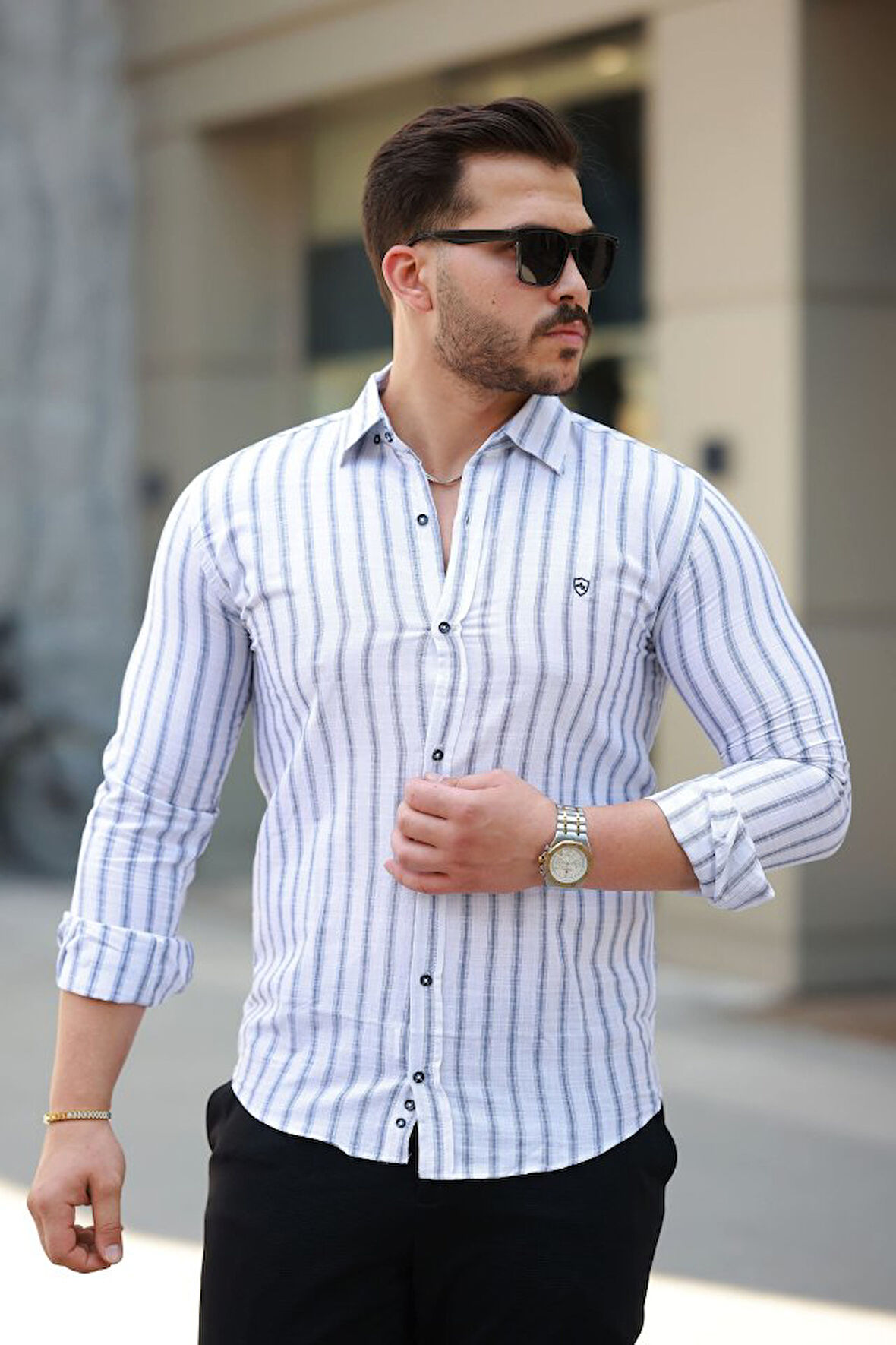 Erkek çizgili Uzun Kollu Gömlek