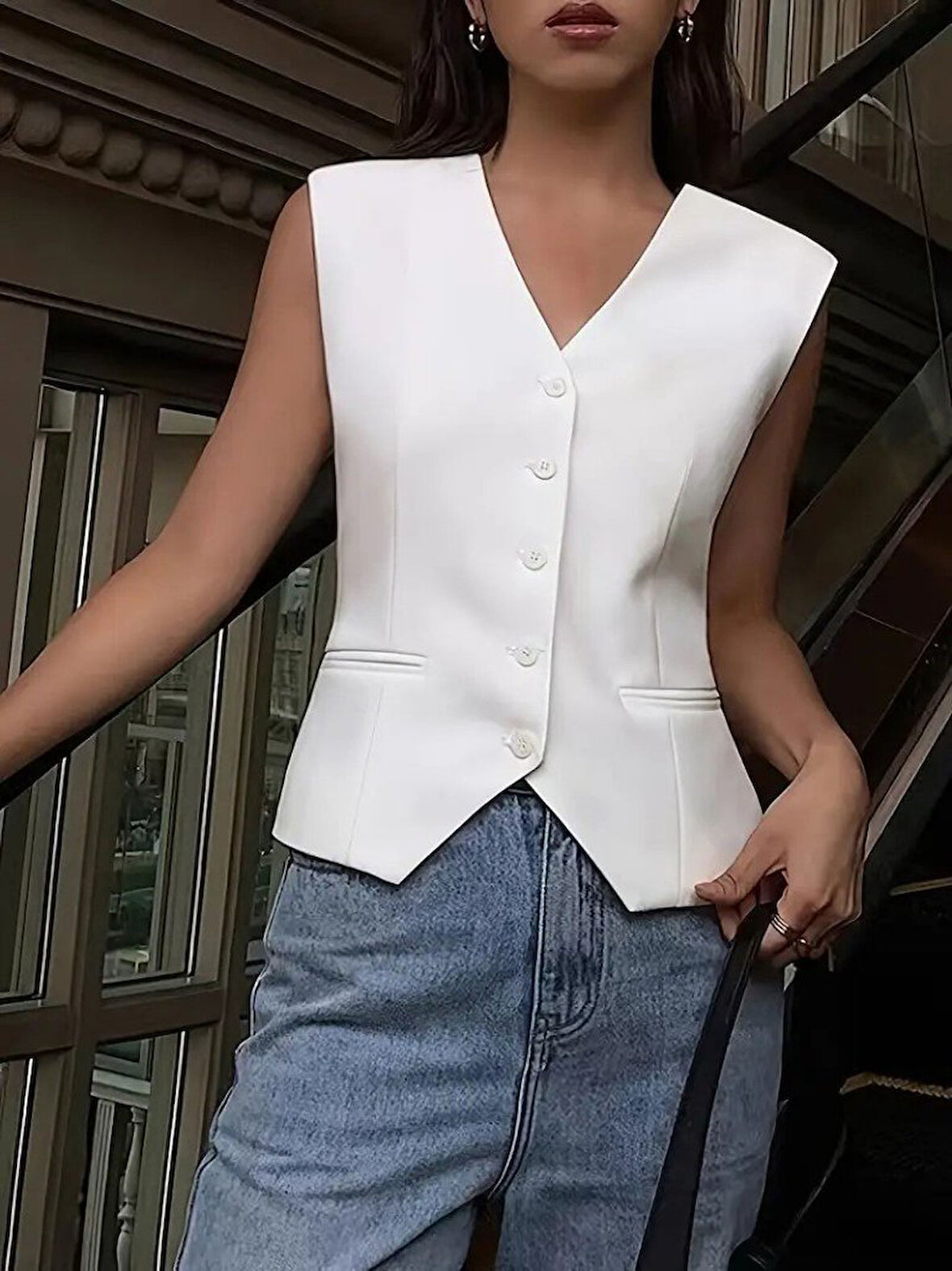 Kadın Sıfır Kollu önden Düğmeli Atlas Yelek