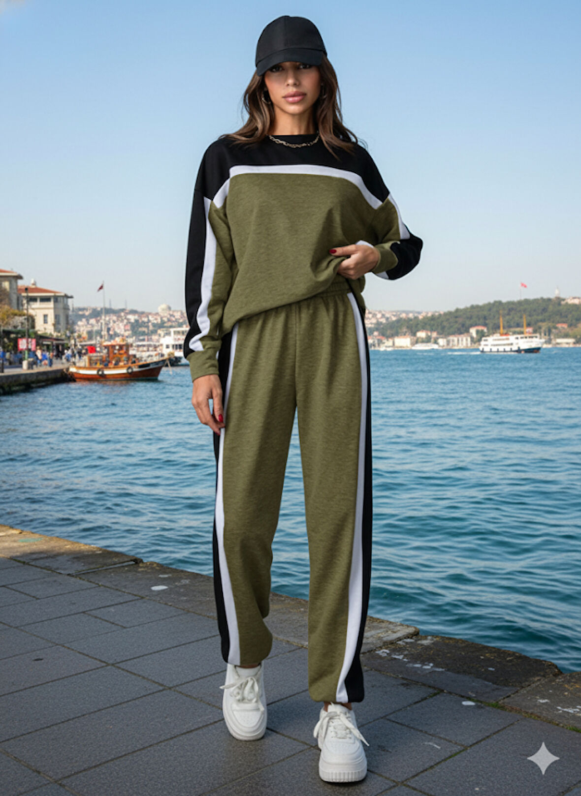 Kadın Uzun Kollu şerit Detay Eşofman Takım
