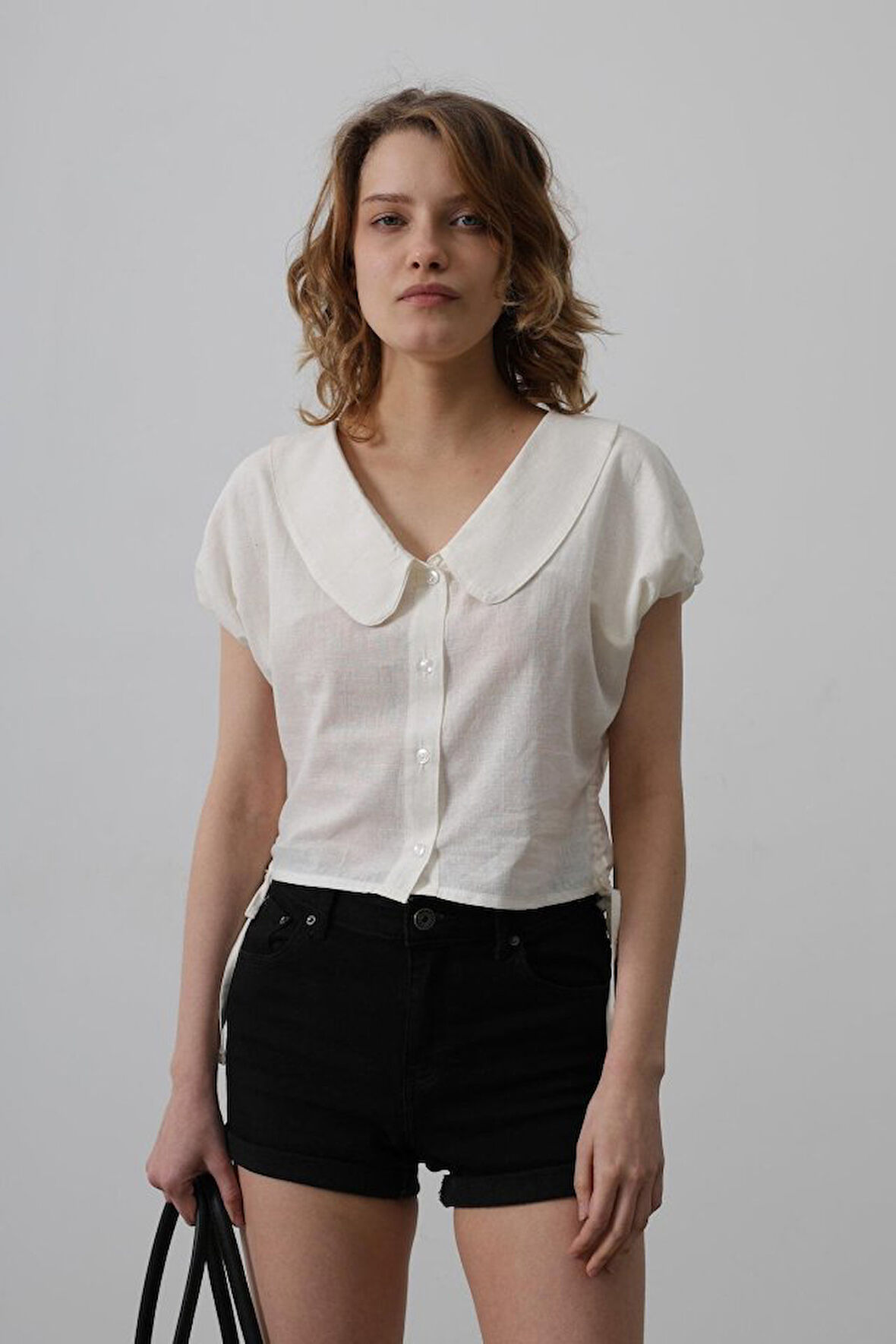 Bebe Yaka Yanları Bağlamalı Bluz - Beyaz