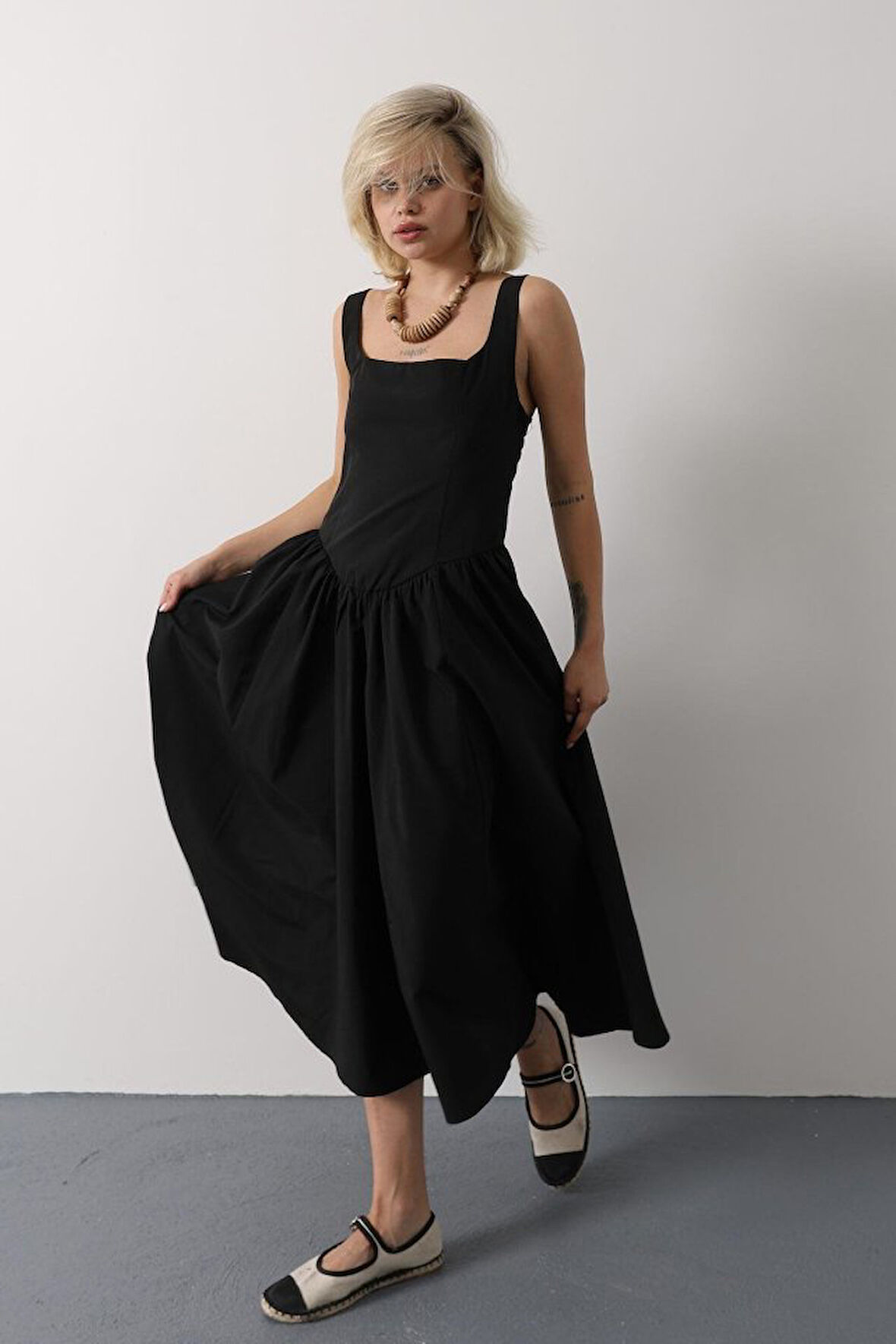 Askılı Uzun Elbise - Siyah