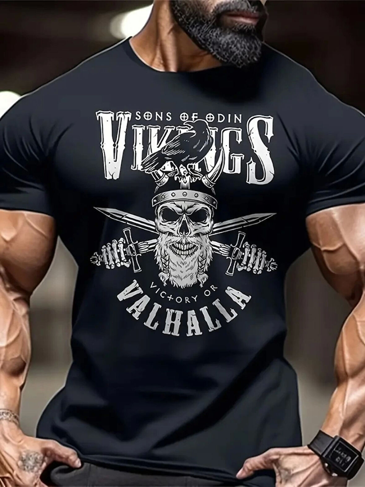 Baskılı Oversize Bisiklet Yaka T-shirt - Siyah