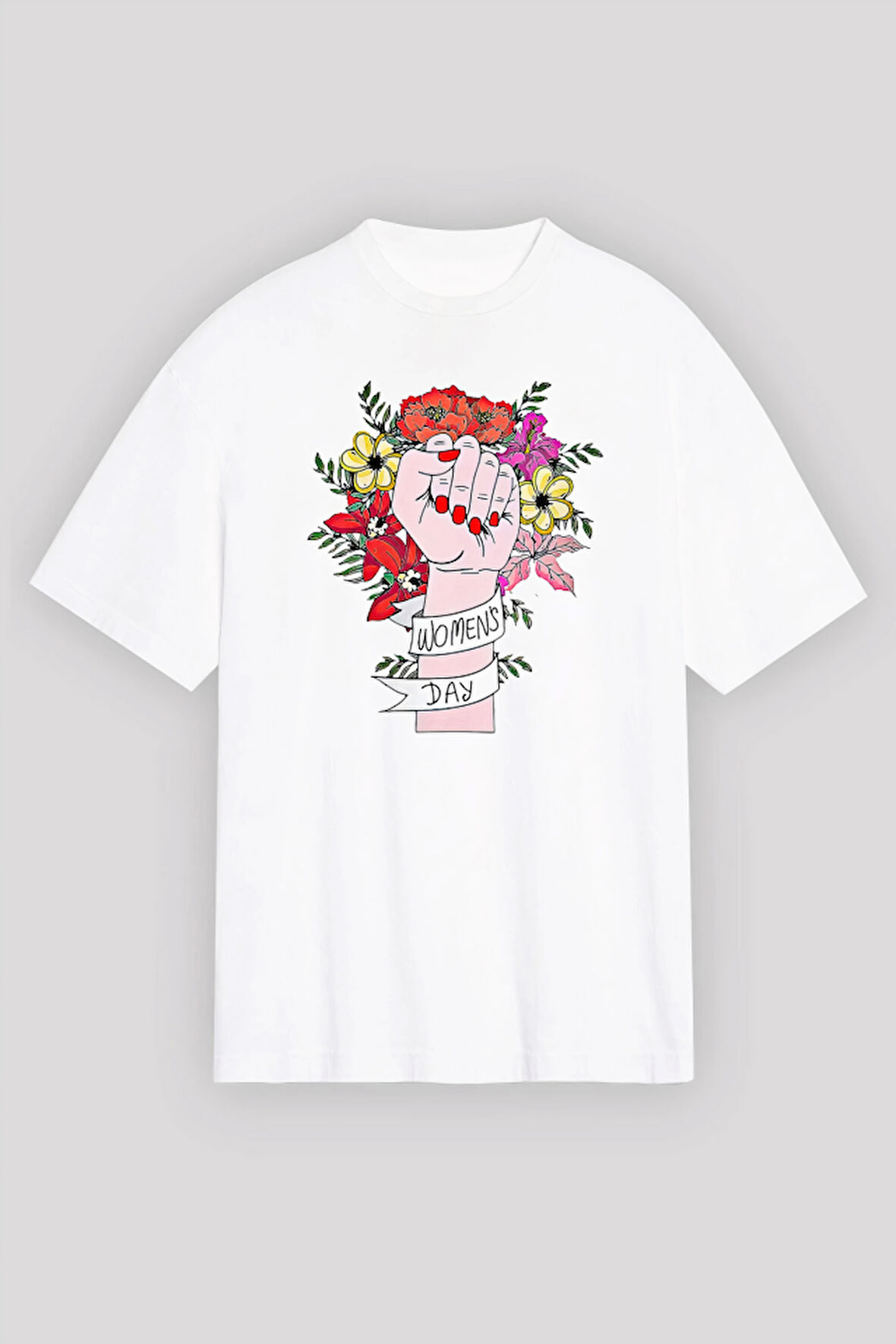 8 Mart Dünya Kadınlar Günü İçin Özel Baskılı T-shirt - Beyaz