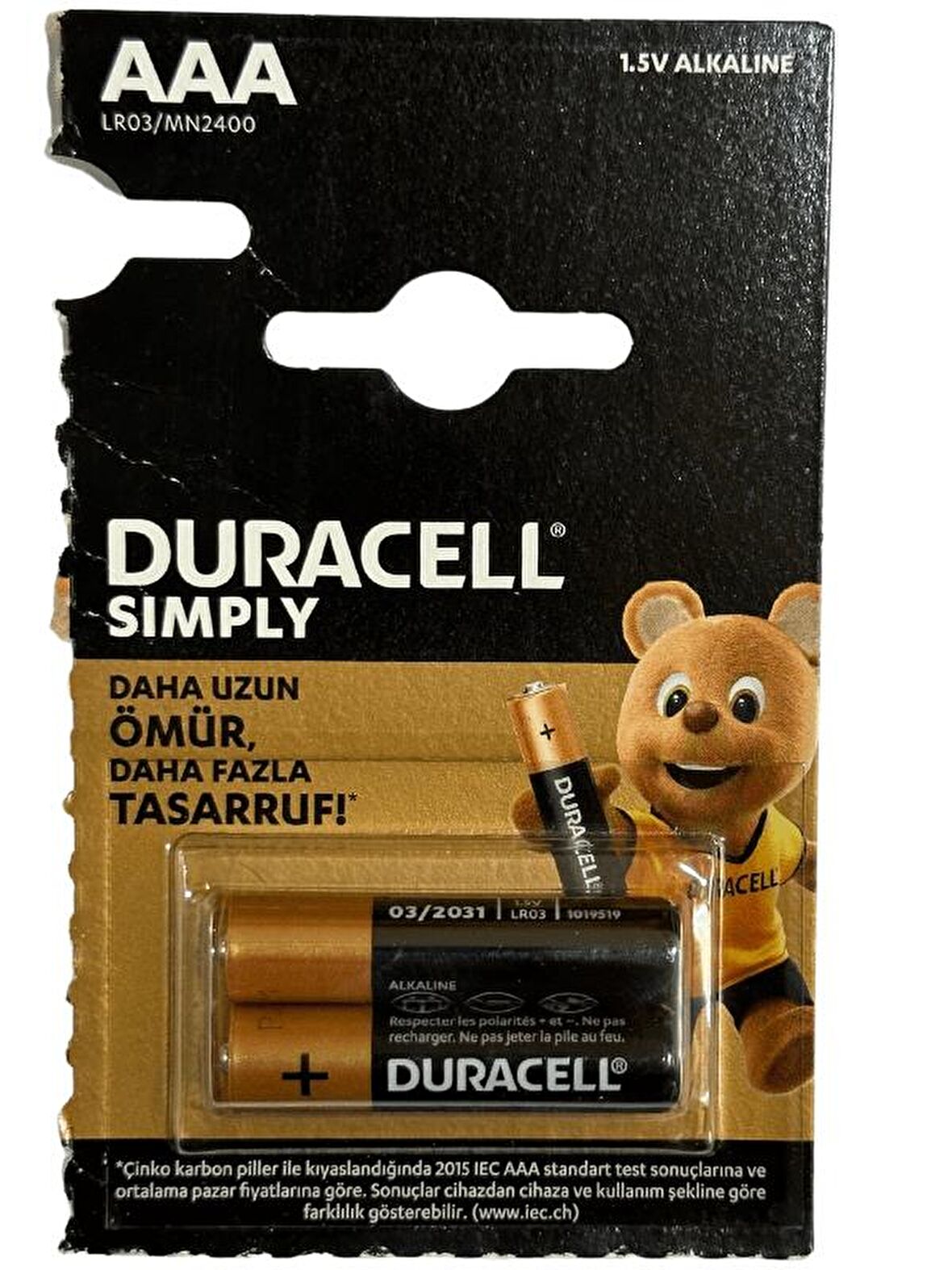 Duracell 1,5V AAA LR03/MN2400 İnce Pil (İkili Paket)