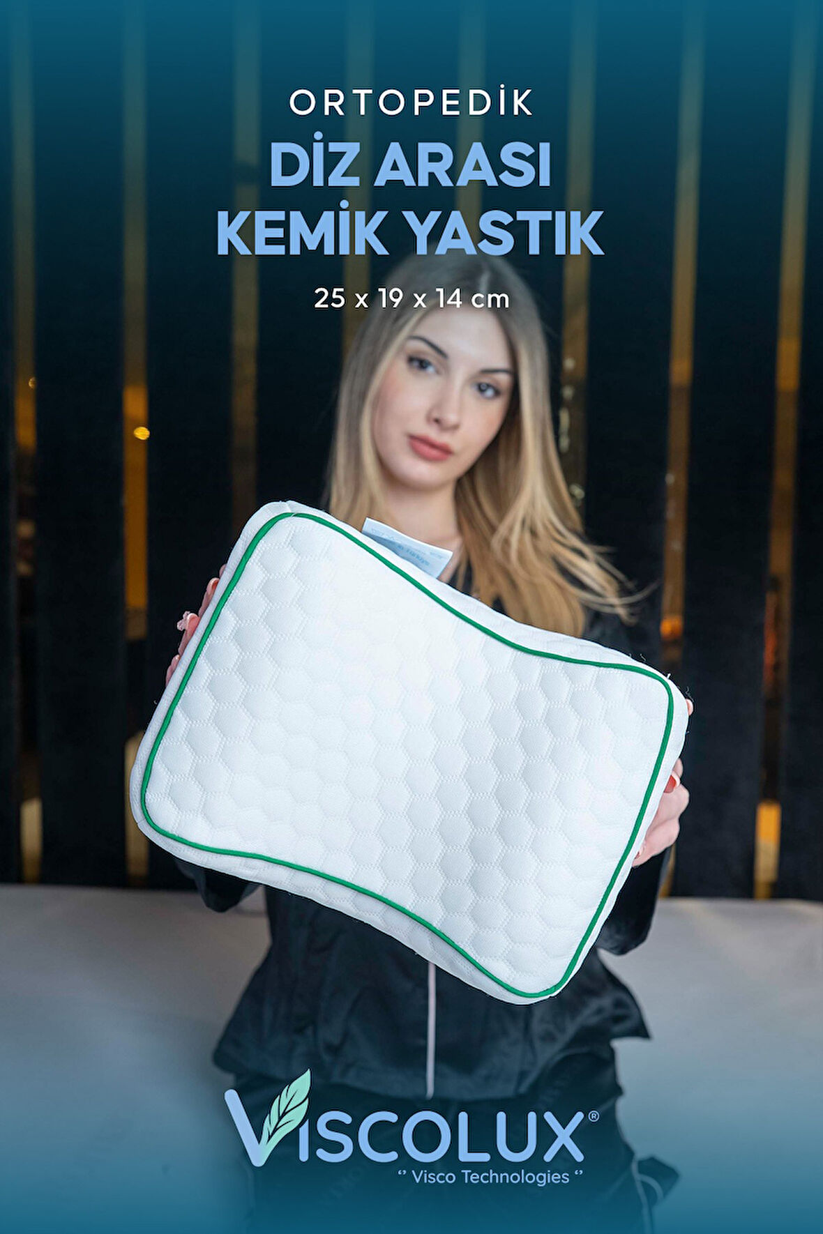 Bacak Arası Ortopedik Yastık - Diz Bacak Arası Visco Yastık Bacak Destek Minderi Pembe 25x19x14