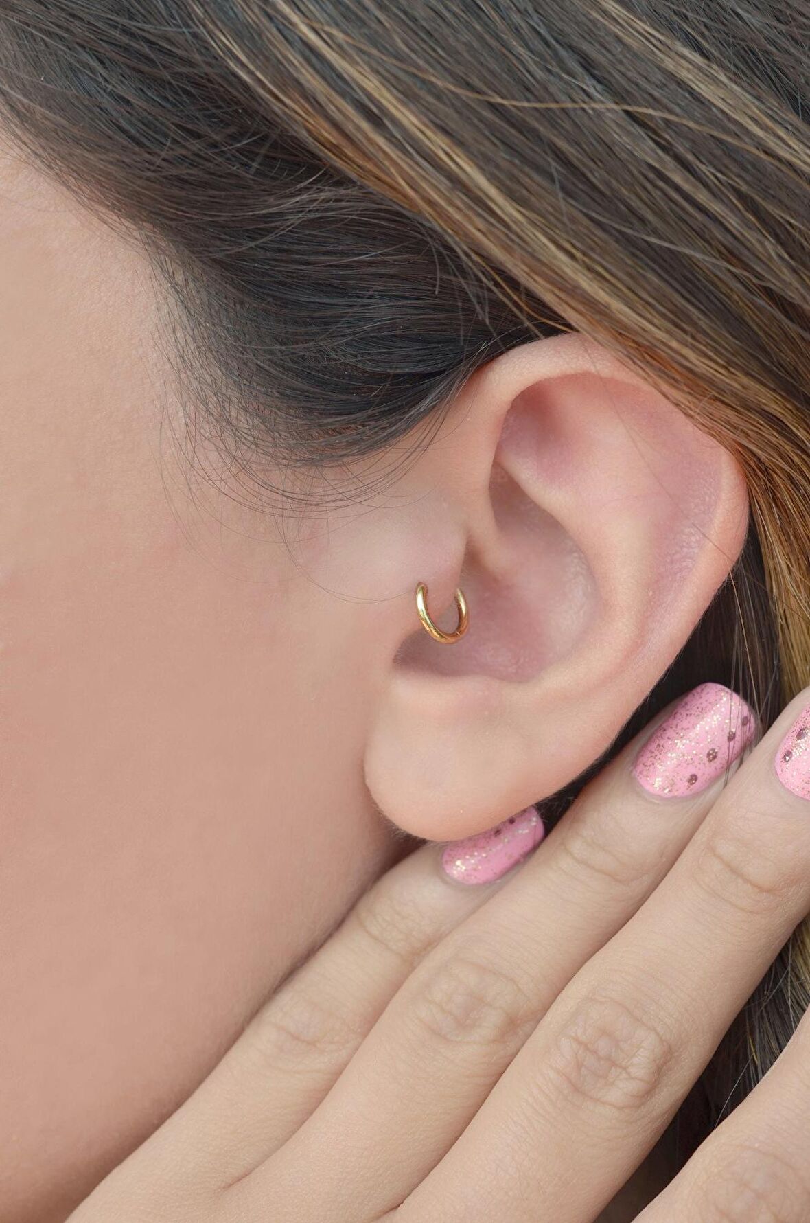 Düz Çelik Halka Tragus Piercing 6 mm Gold