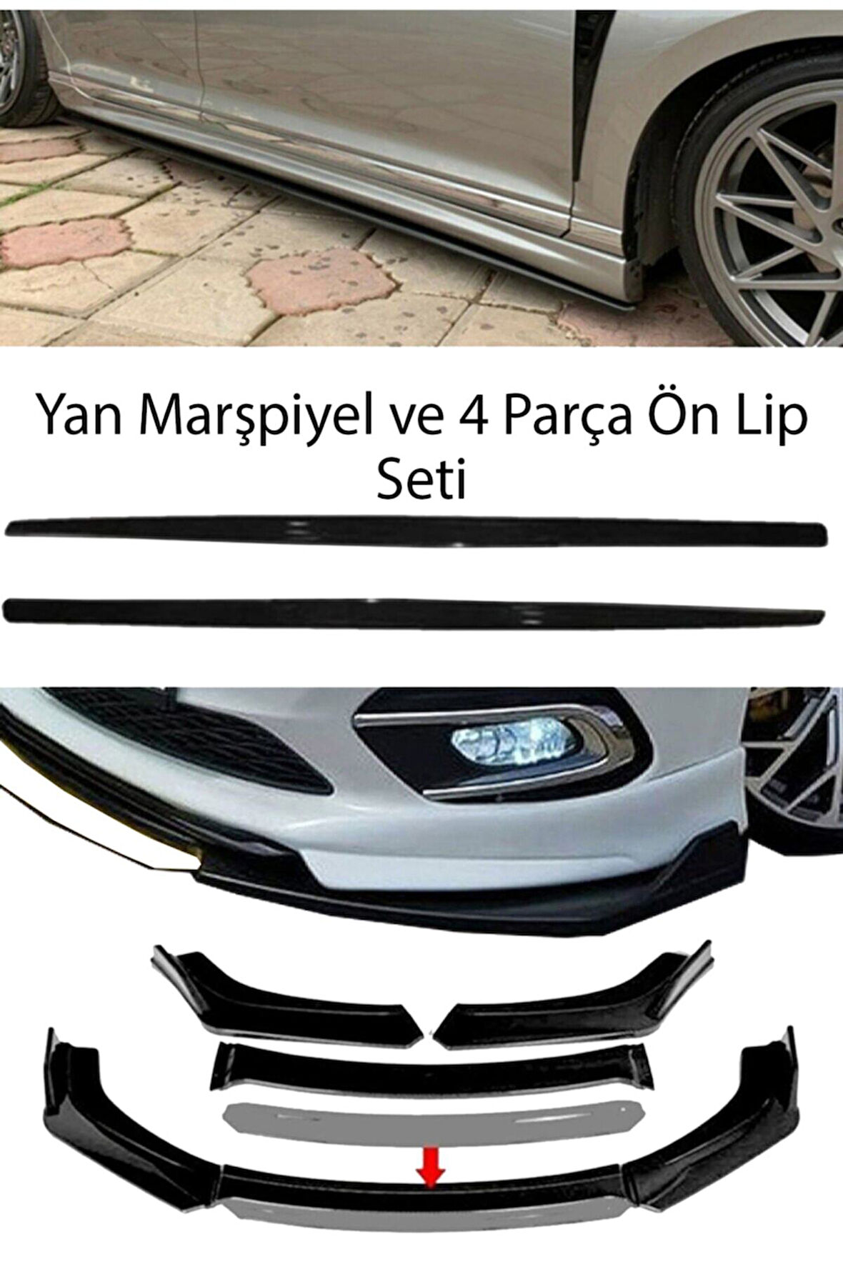 Volkswagen Golf Mk1 1974-1983 F30 Düz Yan Marşpiyel Eki 4 Parça Beyaz Ön Ek Piano Black Set