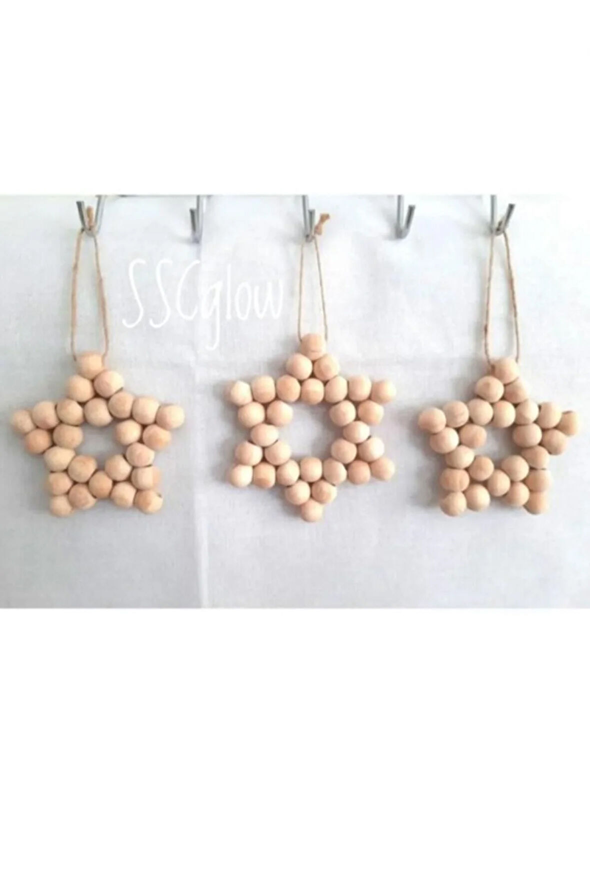 Büyük Dekoratif Ahşap Boncuklu Yıldız 3'lü Set, Kapı Duvar Mutfak Bebek Odası Süsü