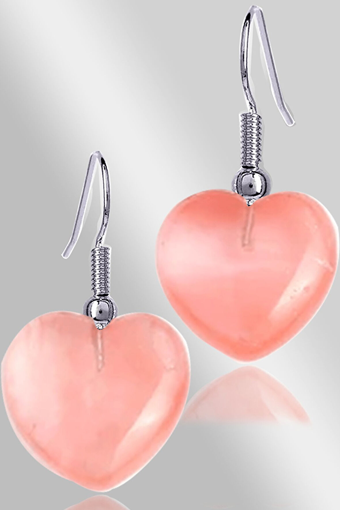 Sertifikalı Kalp Model Gül Kuvars Taşı Doğal Taş Küpe