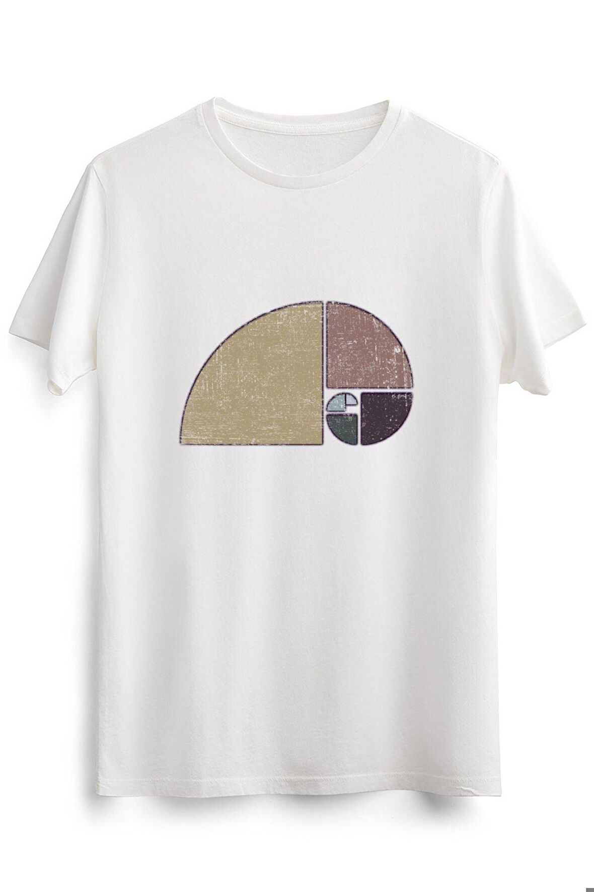 Erkek Beyaz Distressed Geometric Fibonacci Spiral