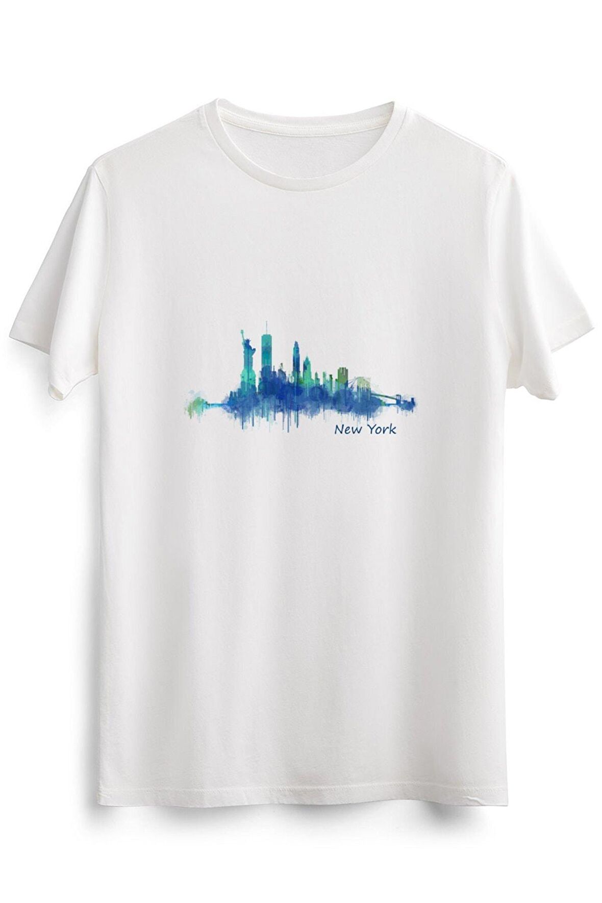 Erkek Beyaz New York City Skyline V05 Cityscape Watercolor