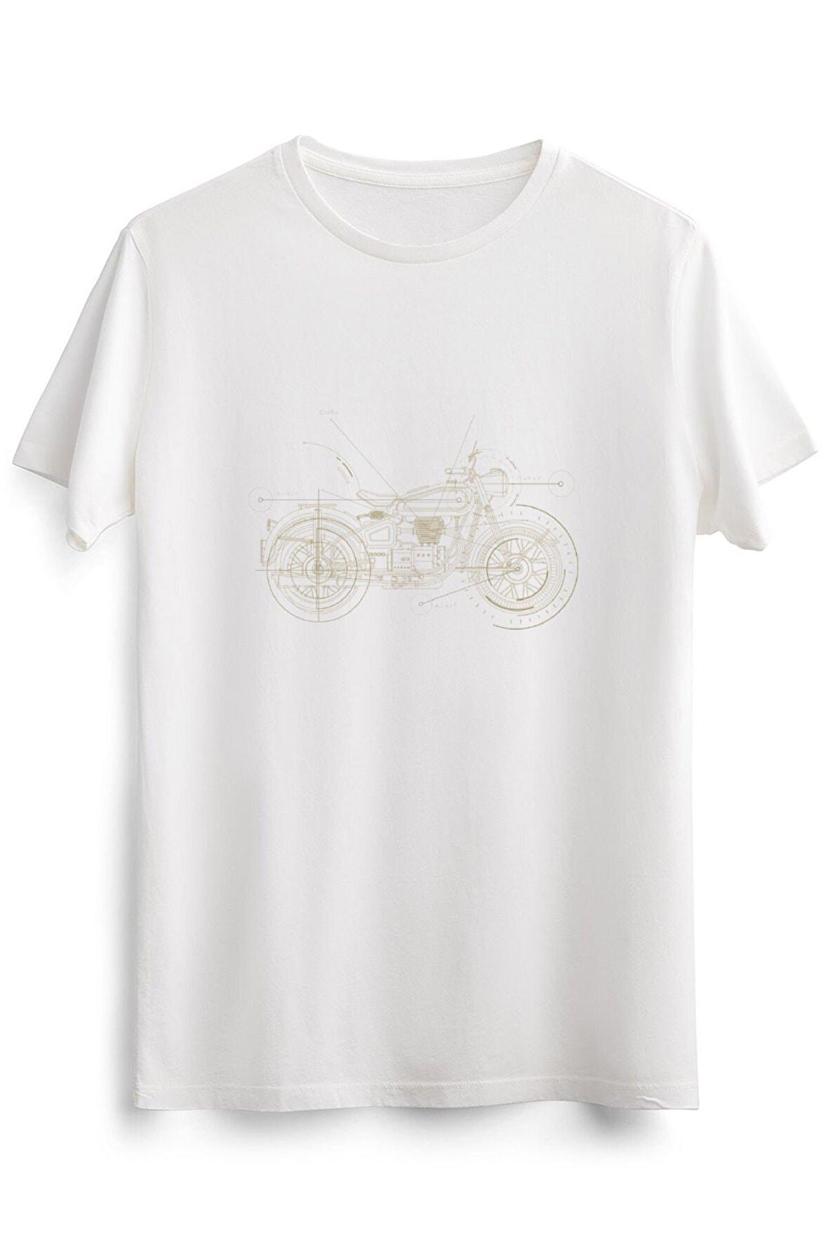 Erkek Beyaz Vintage Motorcycle Blueprint Wireframe