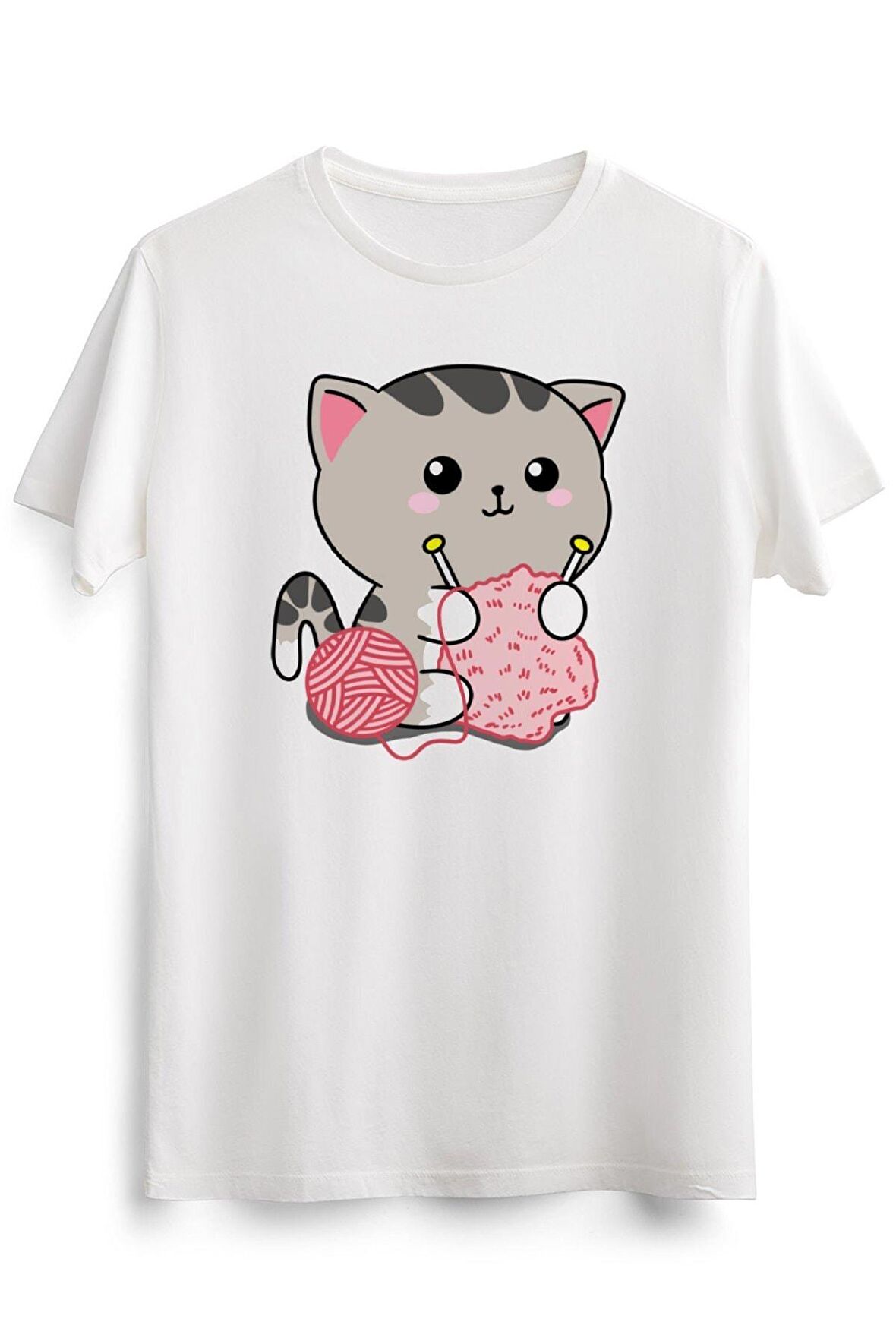 Erkek Beyaz Cute Cat Knitting Kitten