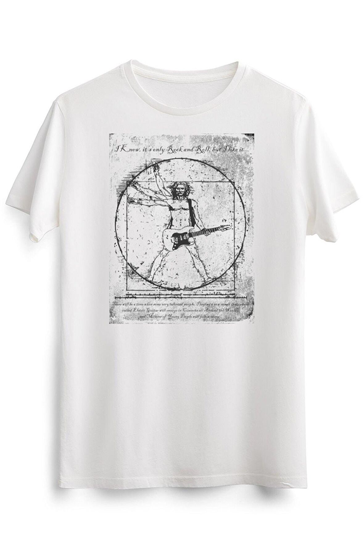 Erkek Beyaz Cool Tees Da Vinci Guitar Perfect Musician