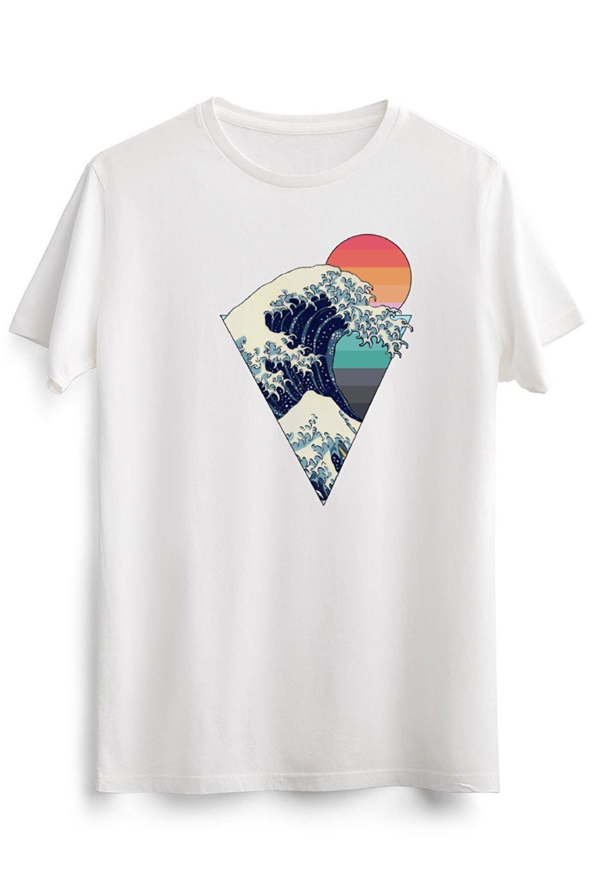 Erkek Beyaz Kanagawa Great Wave Retro