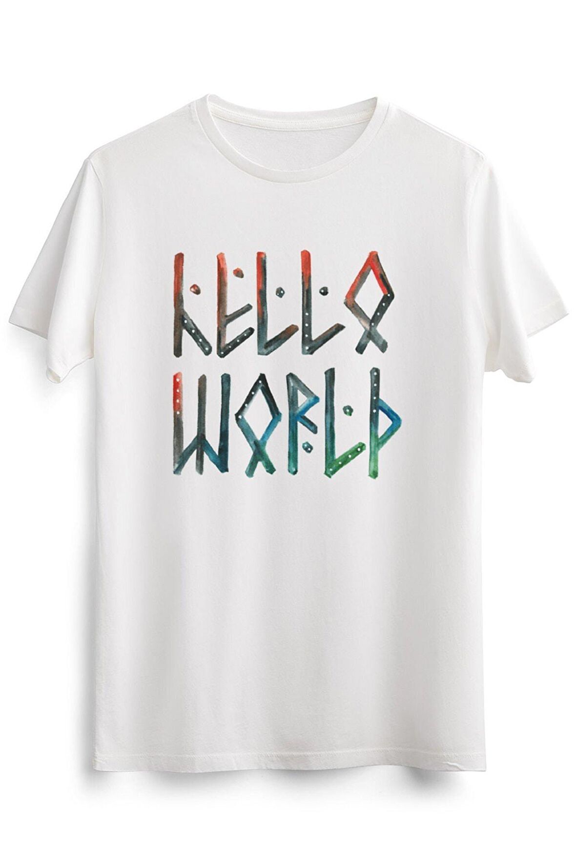 Erkek Beyaz Hello World! (runic Scandinavian Script)
