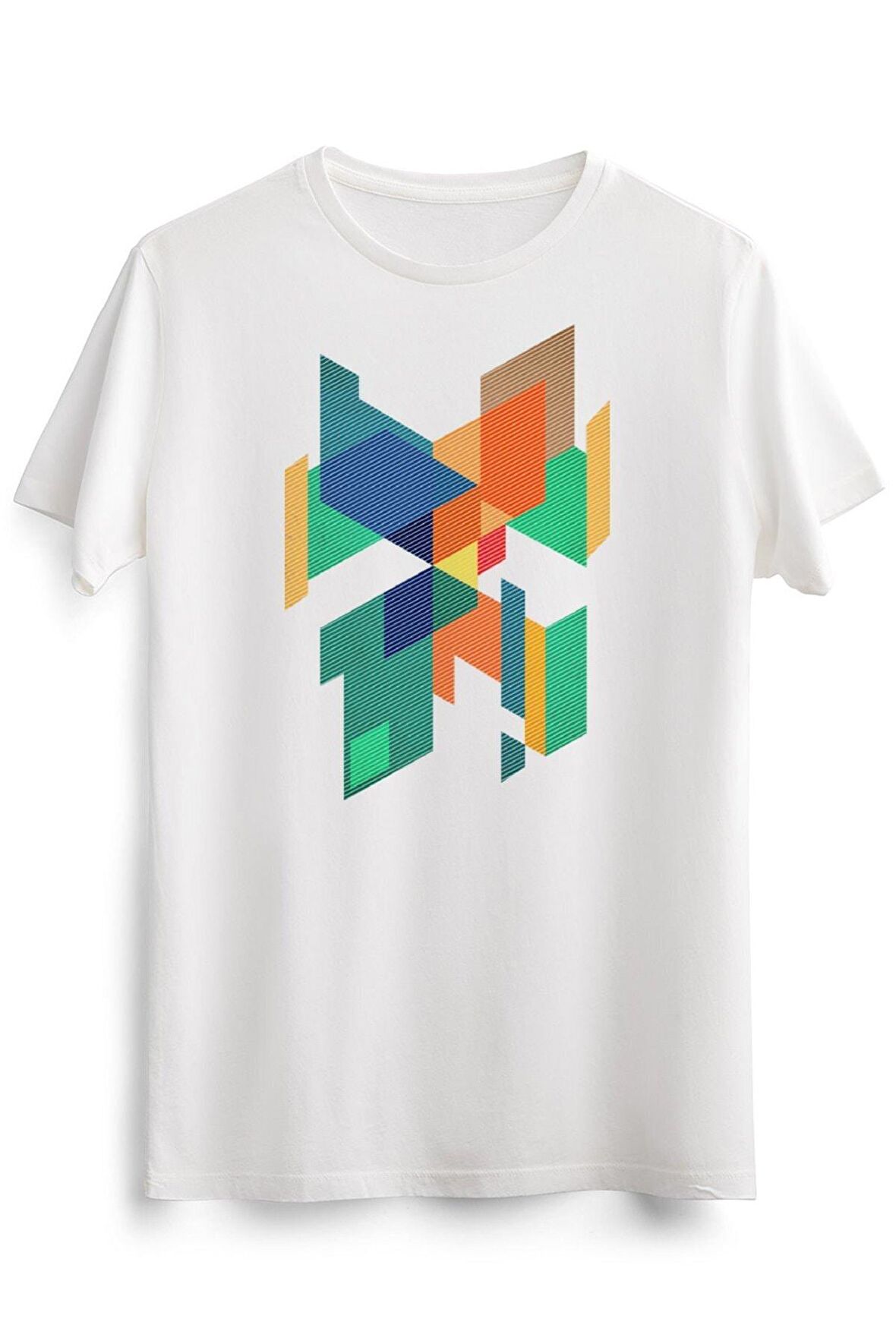 Erkek Beyaz Abstract Geometric Colors Composition