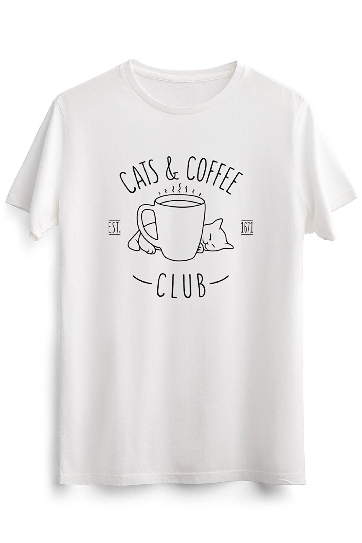 Erkek Beyaz Cats And Coffee Club