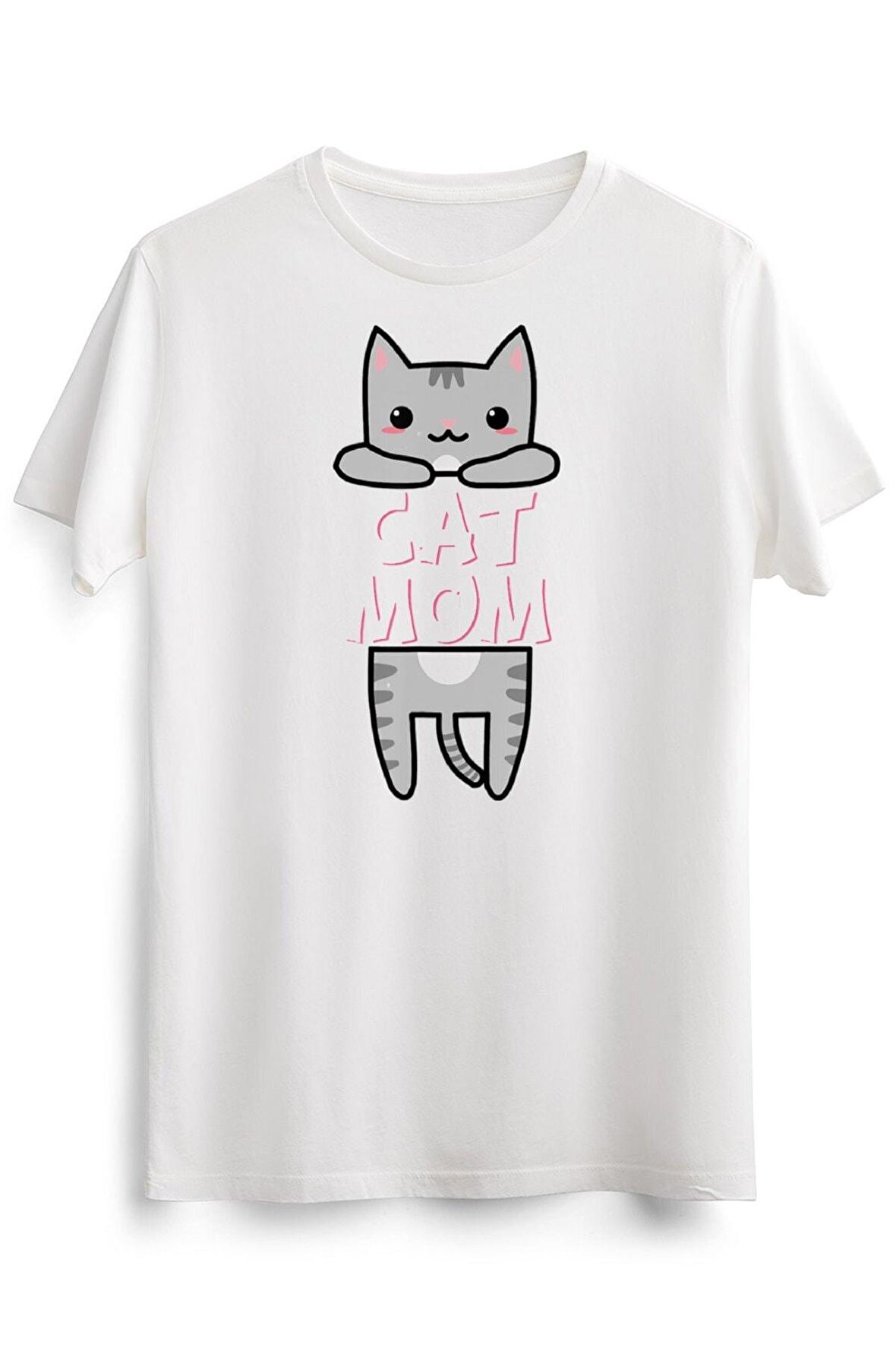 Erkek Beyaz Cat Mom Kawaii Grey Tabby Kitty Cute Cat T-shirt