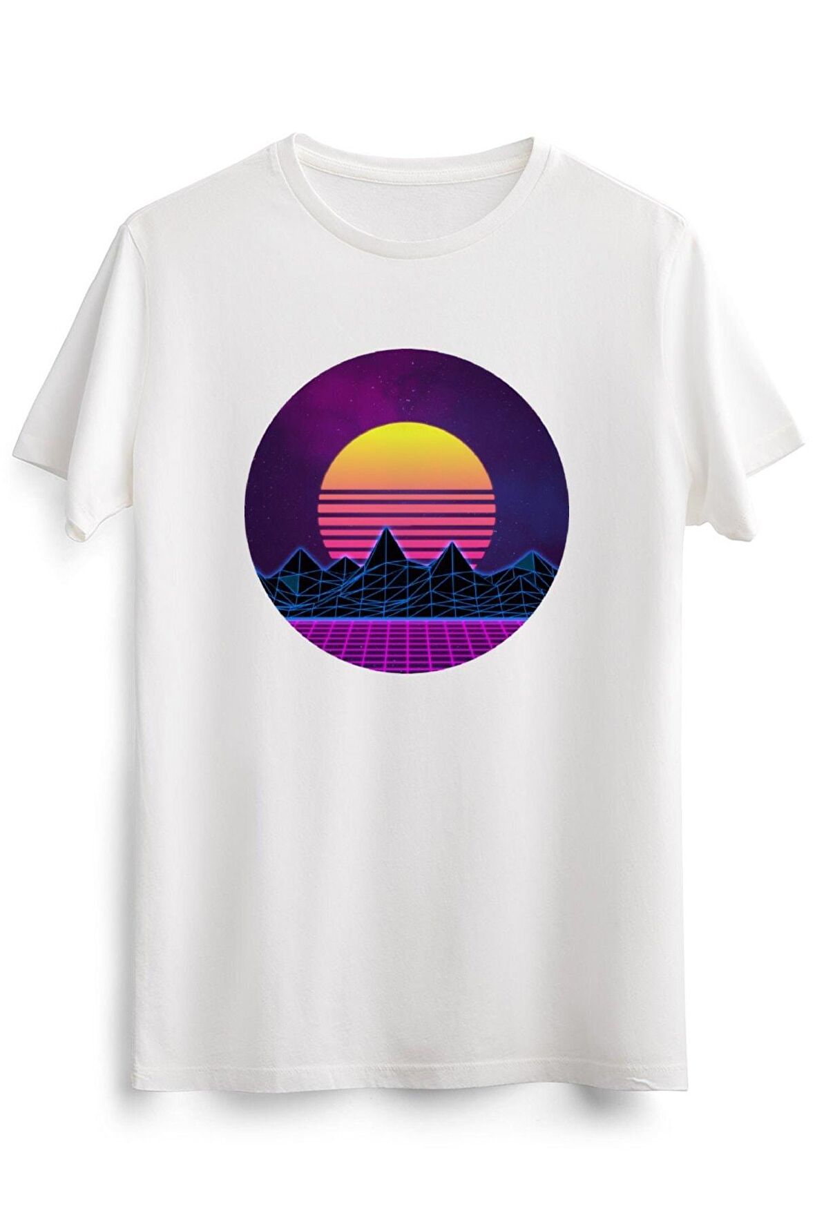 Erkek Beyaz Retrowave Neon Sun