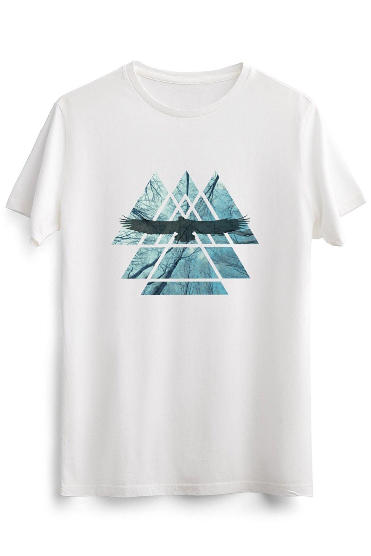 Erkek Beyaz Sacred Geometry Triangles - Misty Forest Eagle